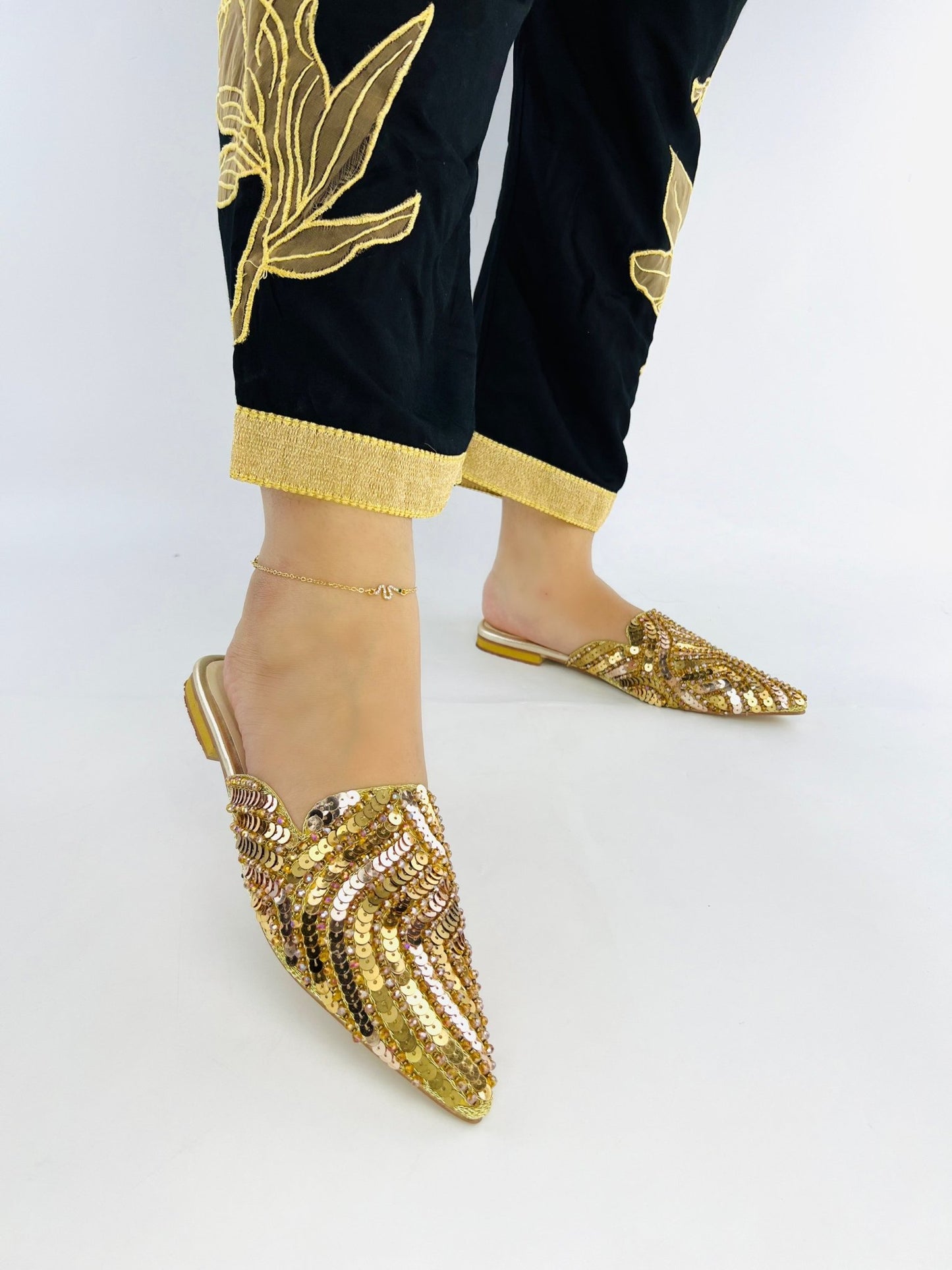 Gold Sequins Mules (11062) - Spunkz