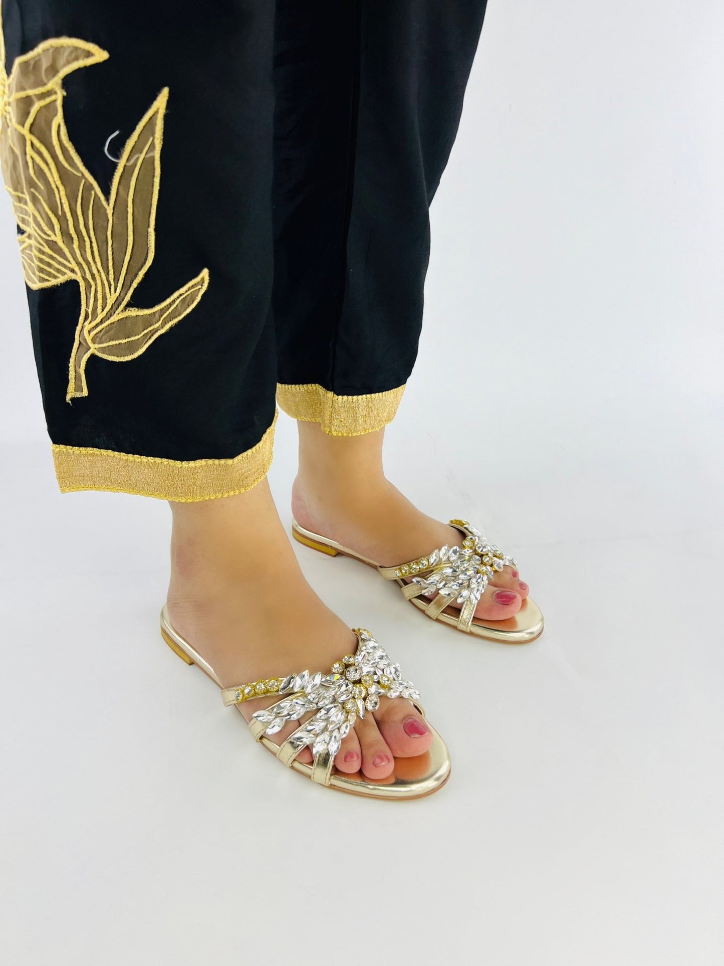 Gold Embellished Slippers (11020) - Spunkz
