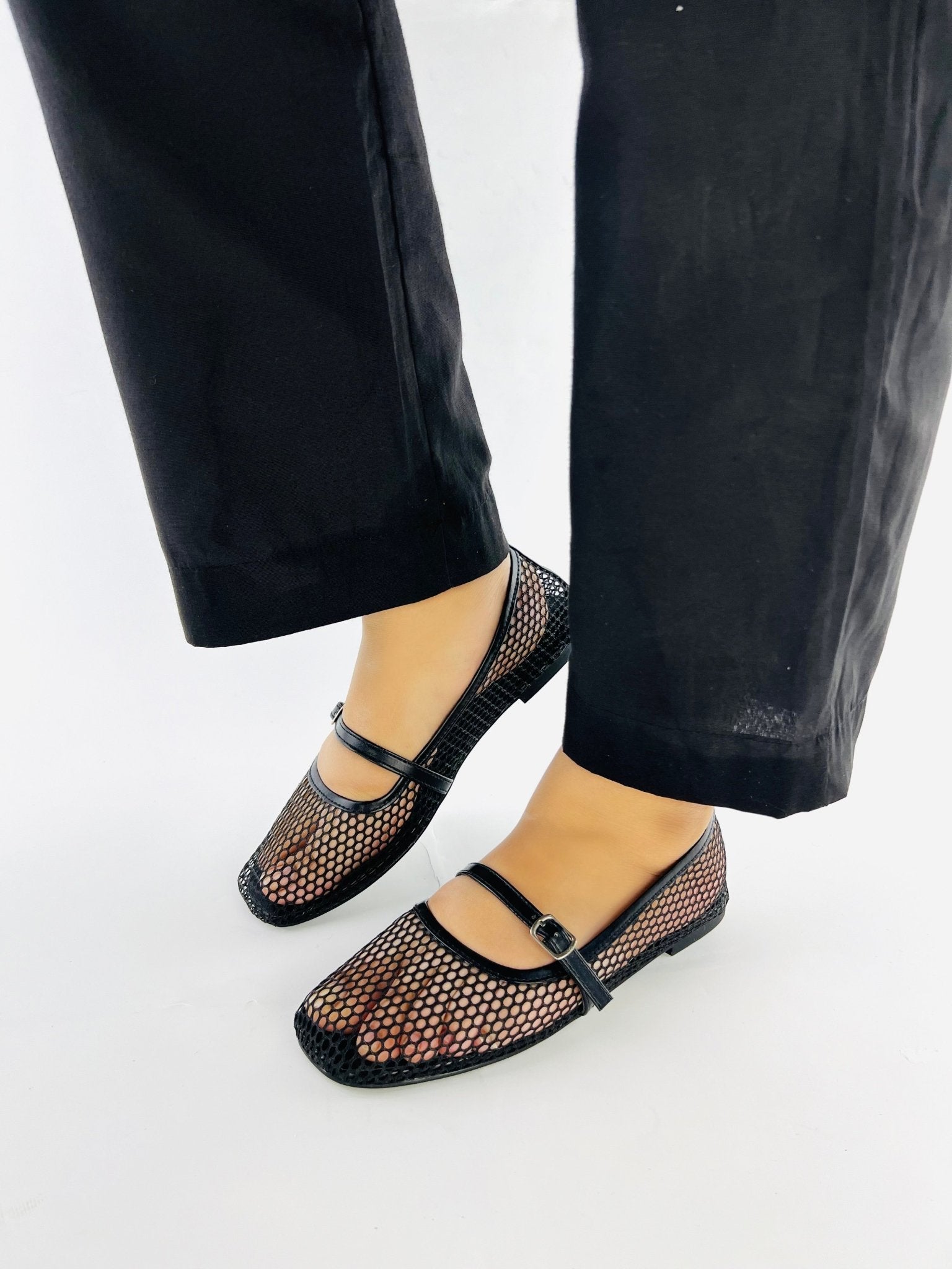 Fishnet Flats Black Ballet Pumps - Spunkz