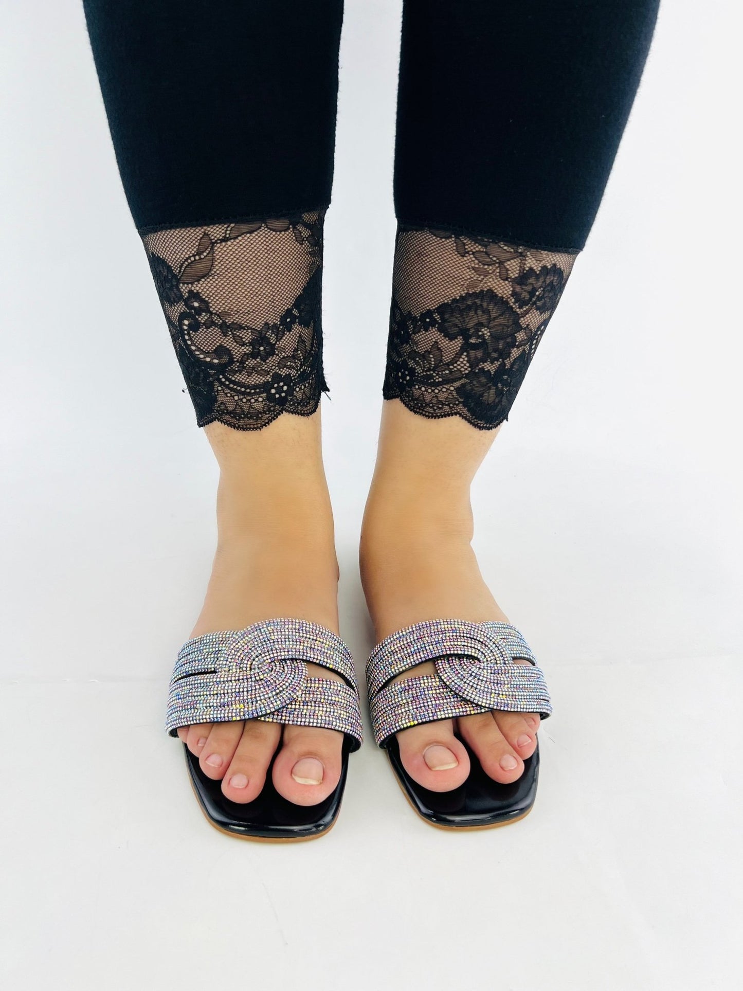 Diamanté Black Slippers - Spunkz