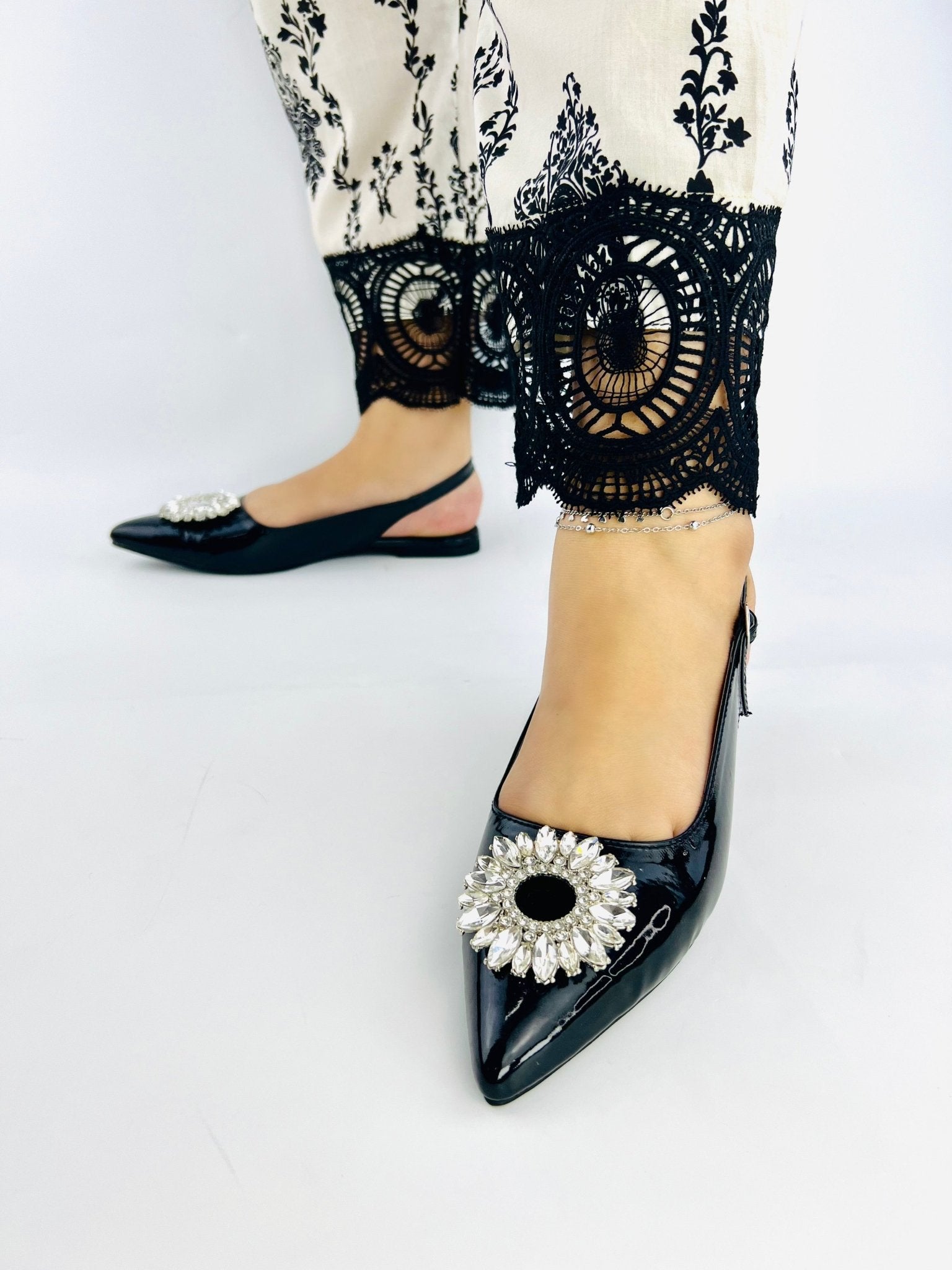 Black Buckle Flat Slingback Shoes (11003) - Spunkz