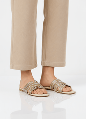 Rhinestone Straps Gold Slippers - Spunkz