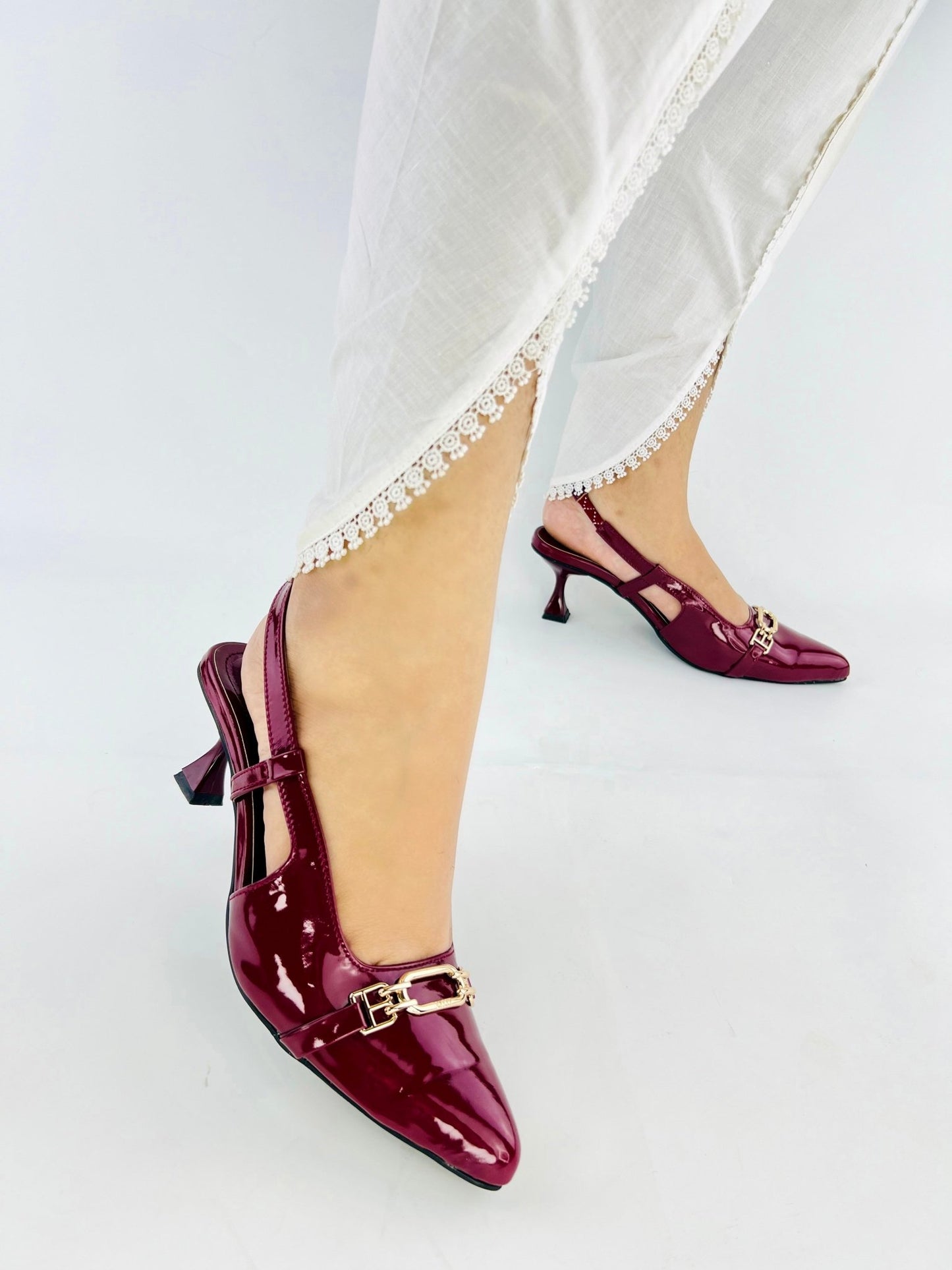 Burgundy Patent Heels - Spunkz