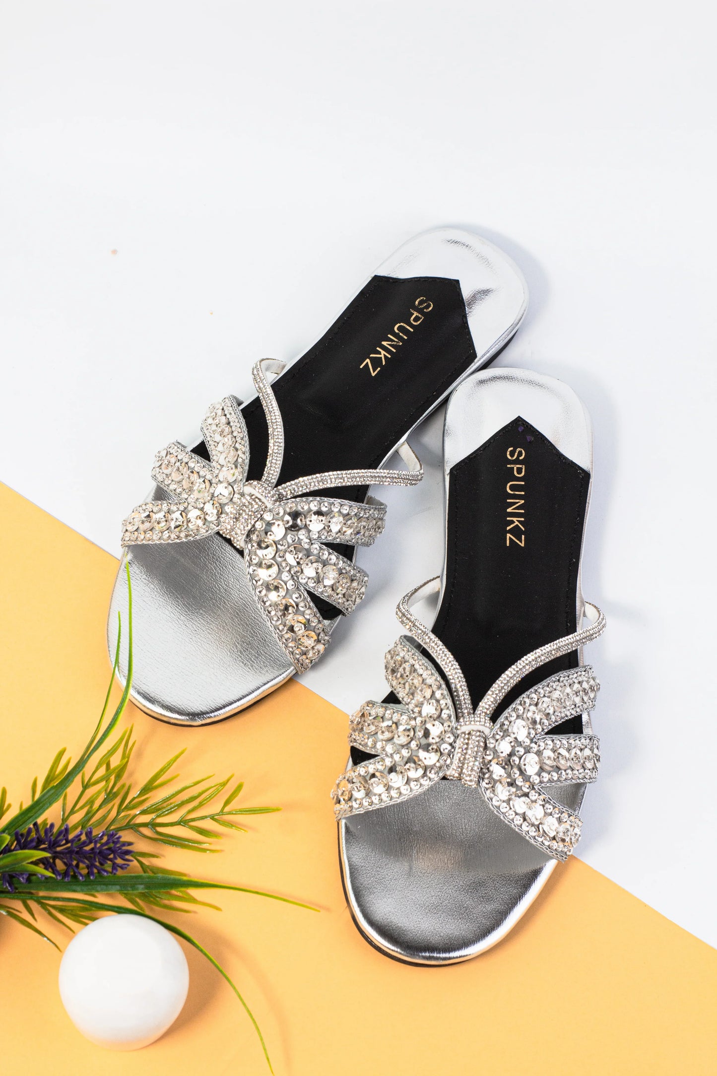 Norah Silver Flat Slippers (11037) - Spunkz