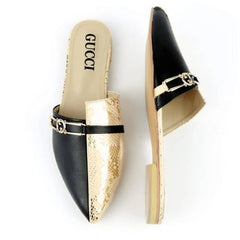 Snake Print Pointed Toe Flat Mules 9031