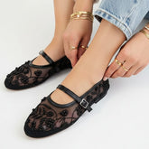 Black Beads Embroidery Ballet Flats - Spunkz