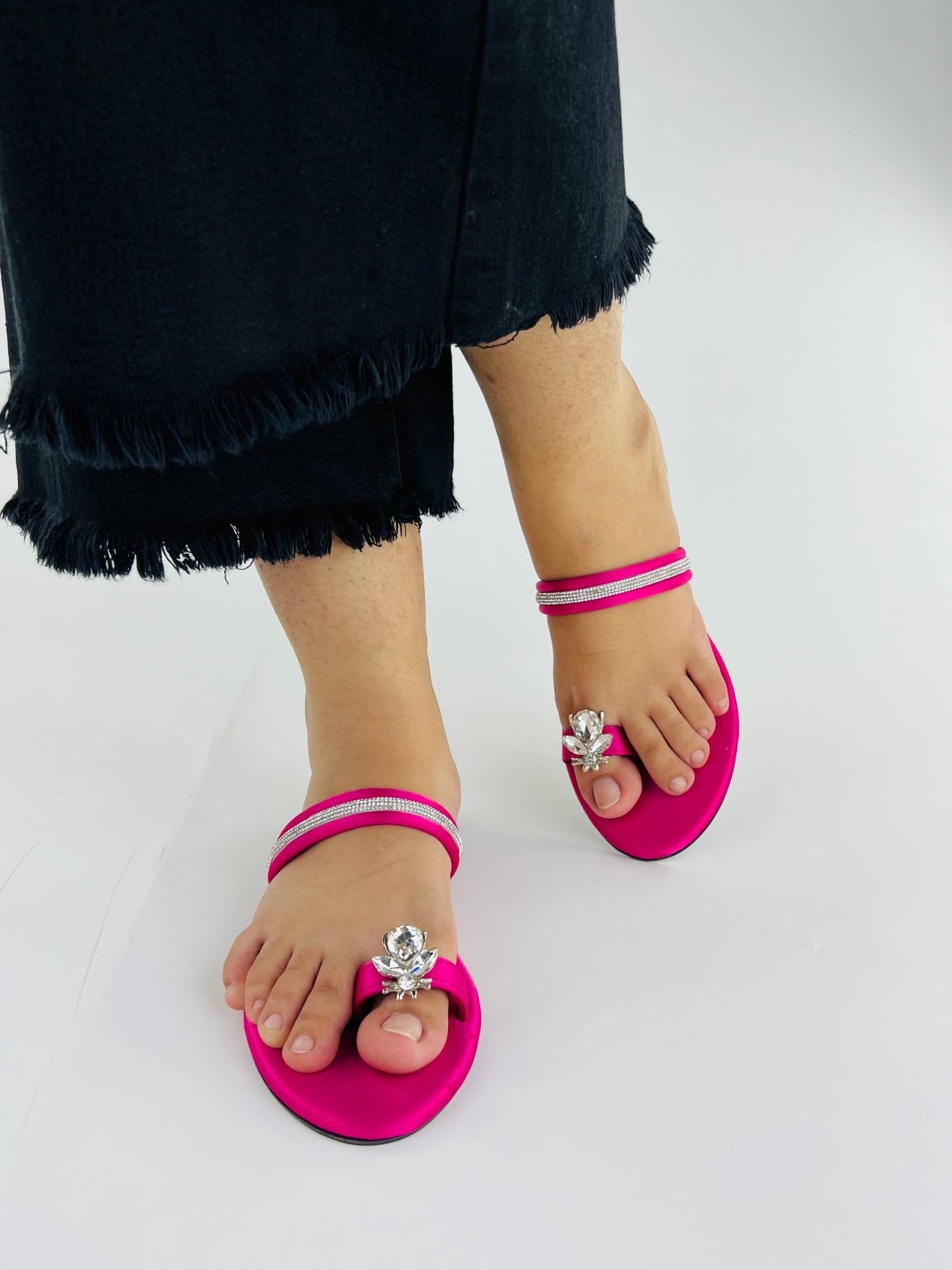 Pink Straps Flat Slippers (11025) - Spunkz