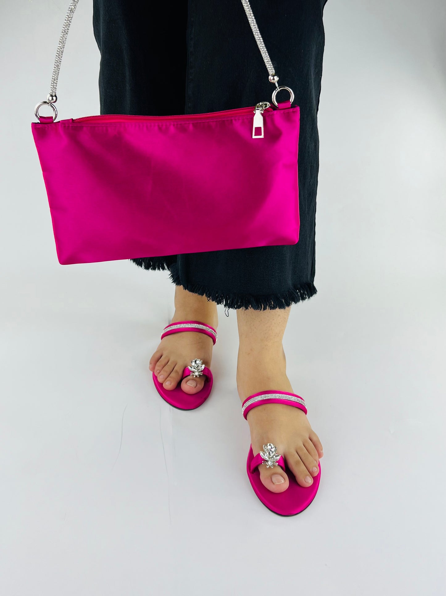 Spunkz Hot Pink Sparkling Broad Straps Flats-11025