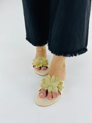 Melena Beige Flat Slides (11030) - Spunkz