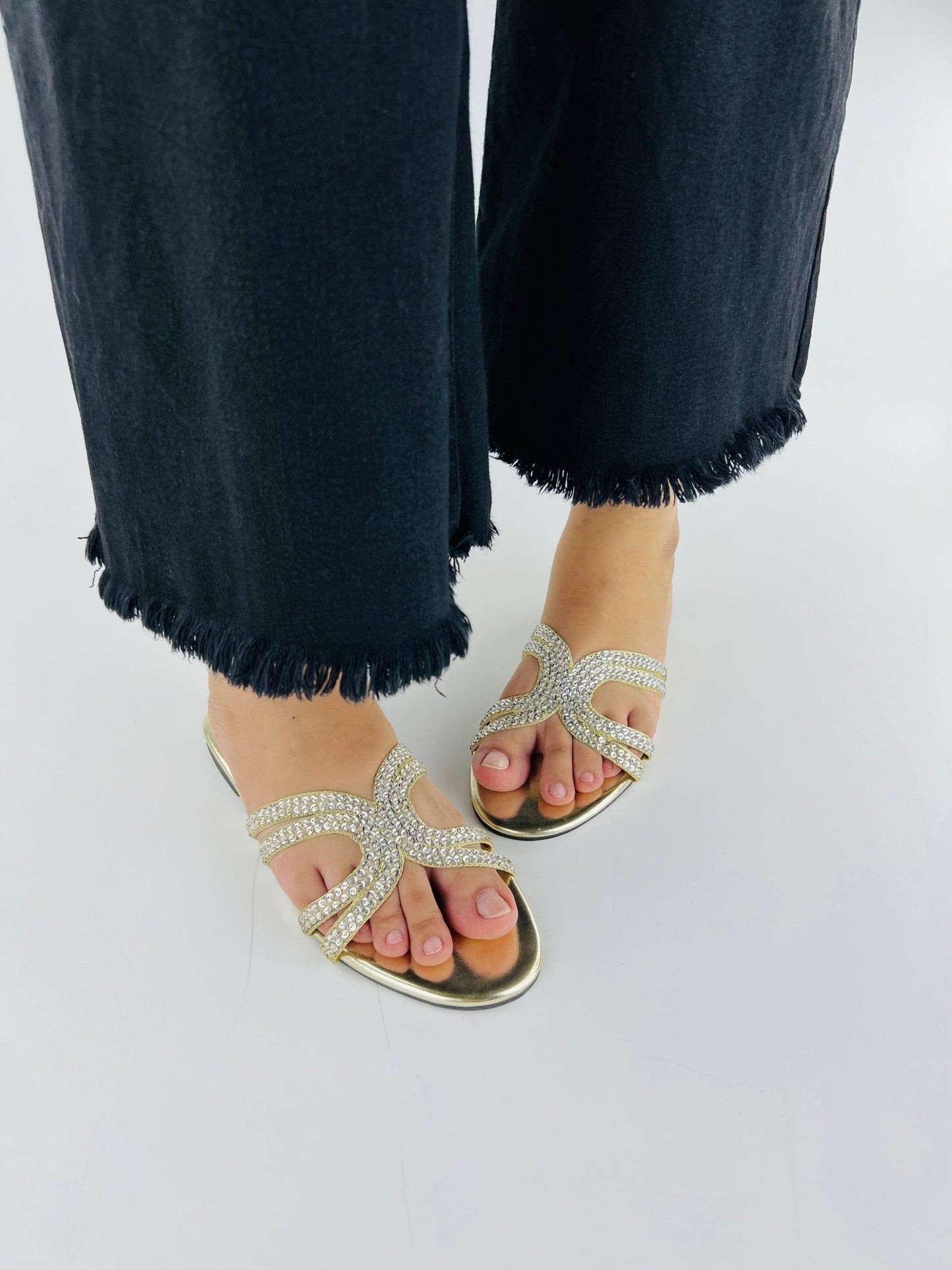 Ava Gold Flat Sandals (11049) - Spunkz