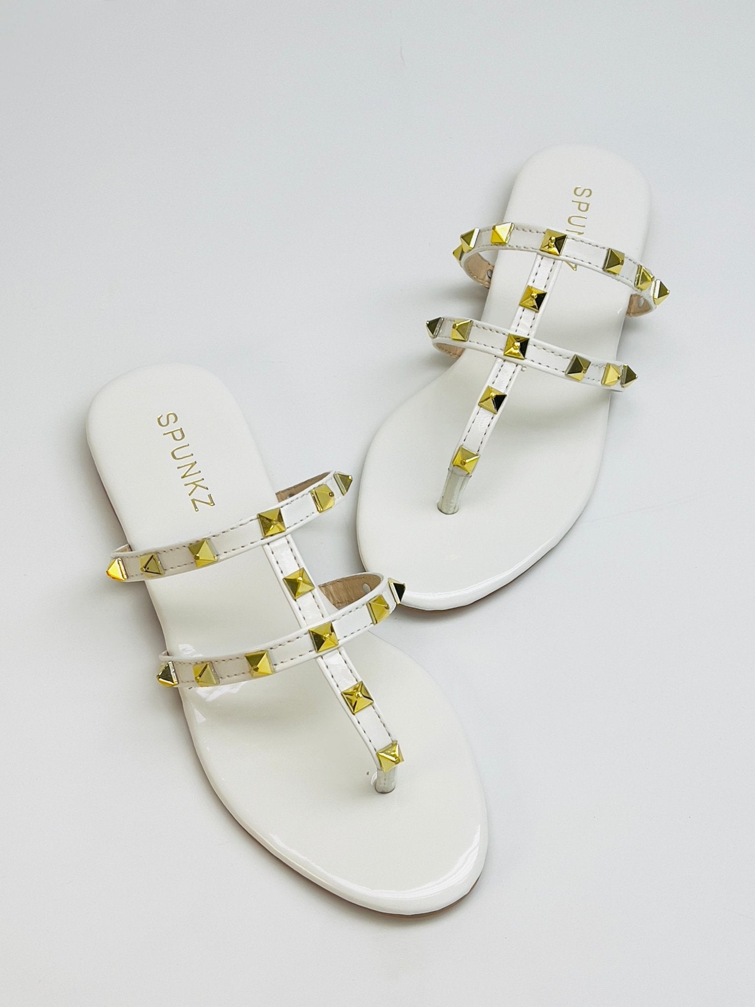 Rockstud White Thong Slides - Spunkz