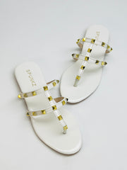 Rockstud White Thong Slides - Spunkz