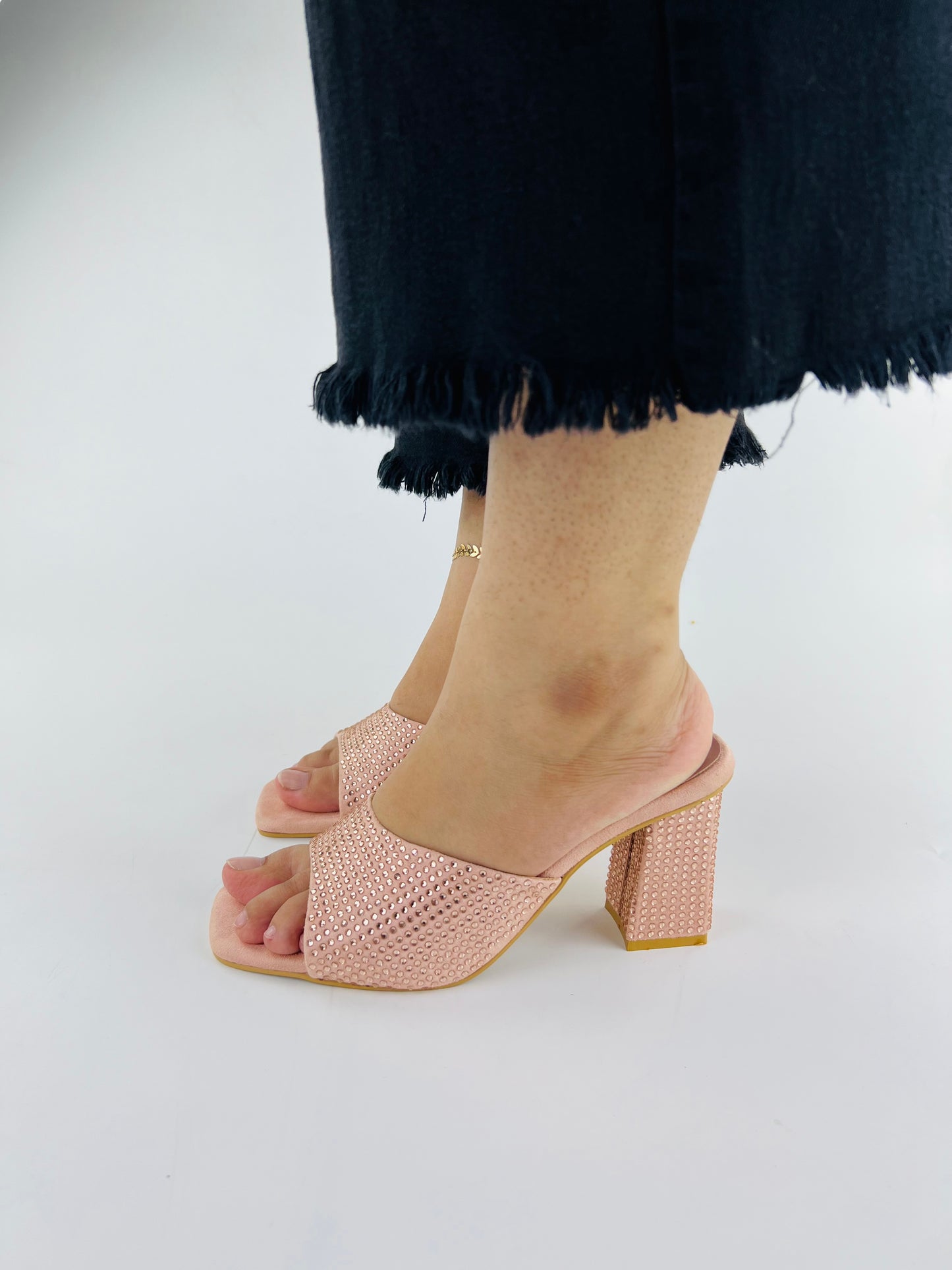 Anja Beige Leather Holly Crystal-Embellished Mules-11002