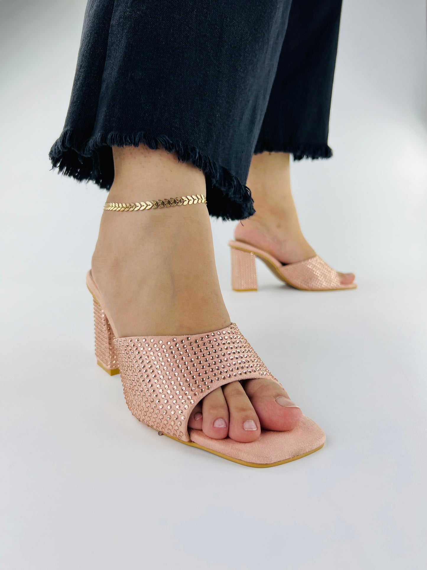 Anja Beige Leather Holly Crystal-Embellished Mules-11002