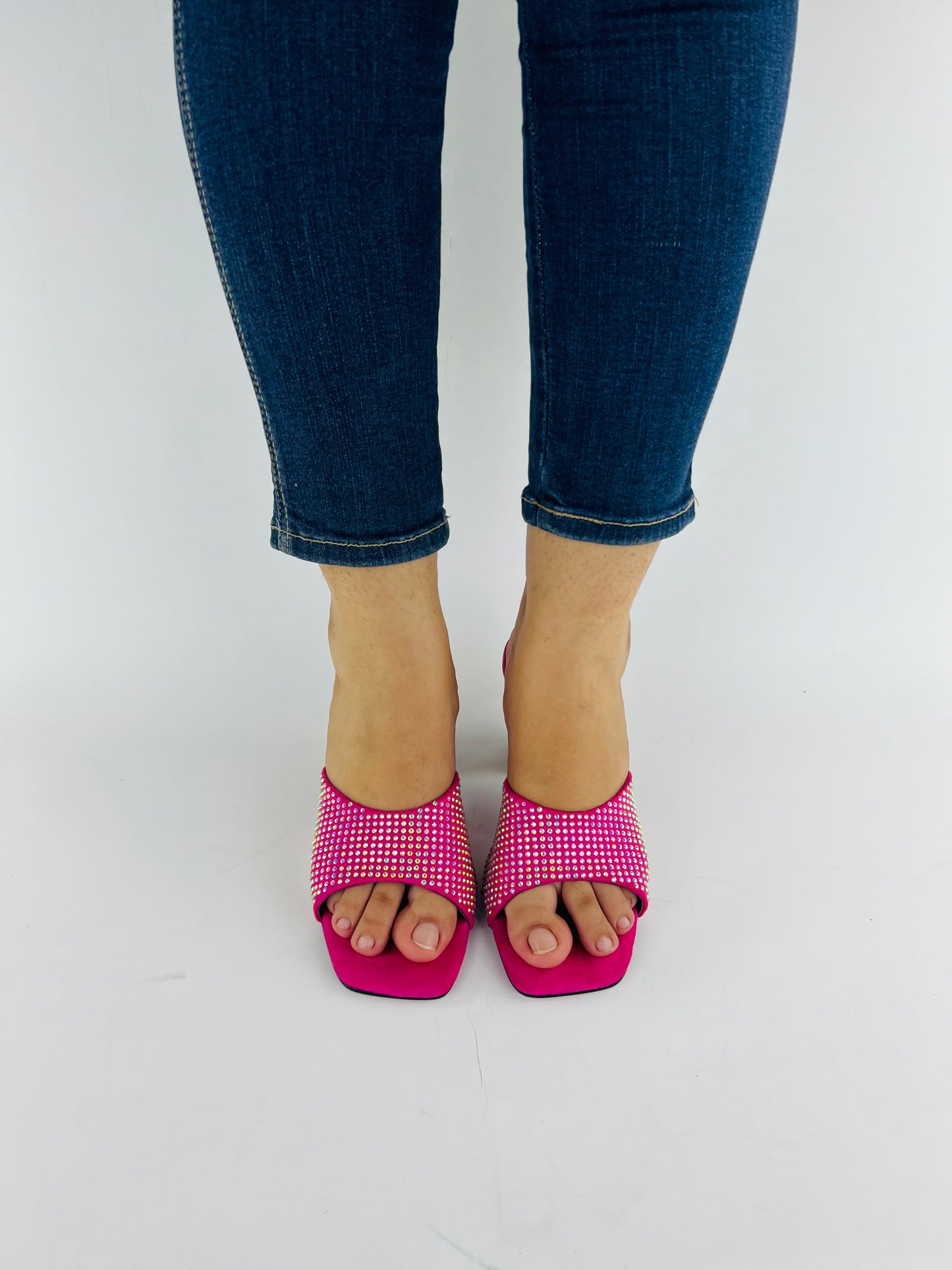 Anja Pink Open Toe Crystal-Studded High-Heeled Mules-11002