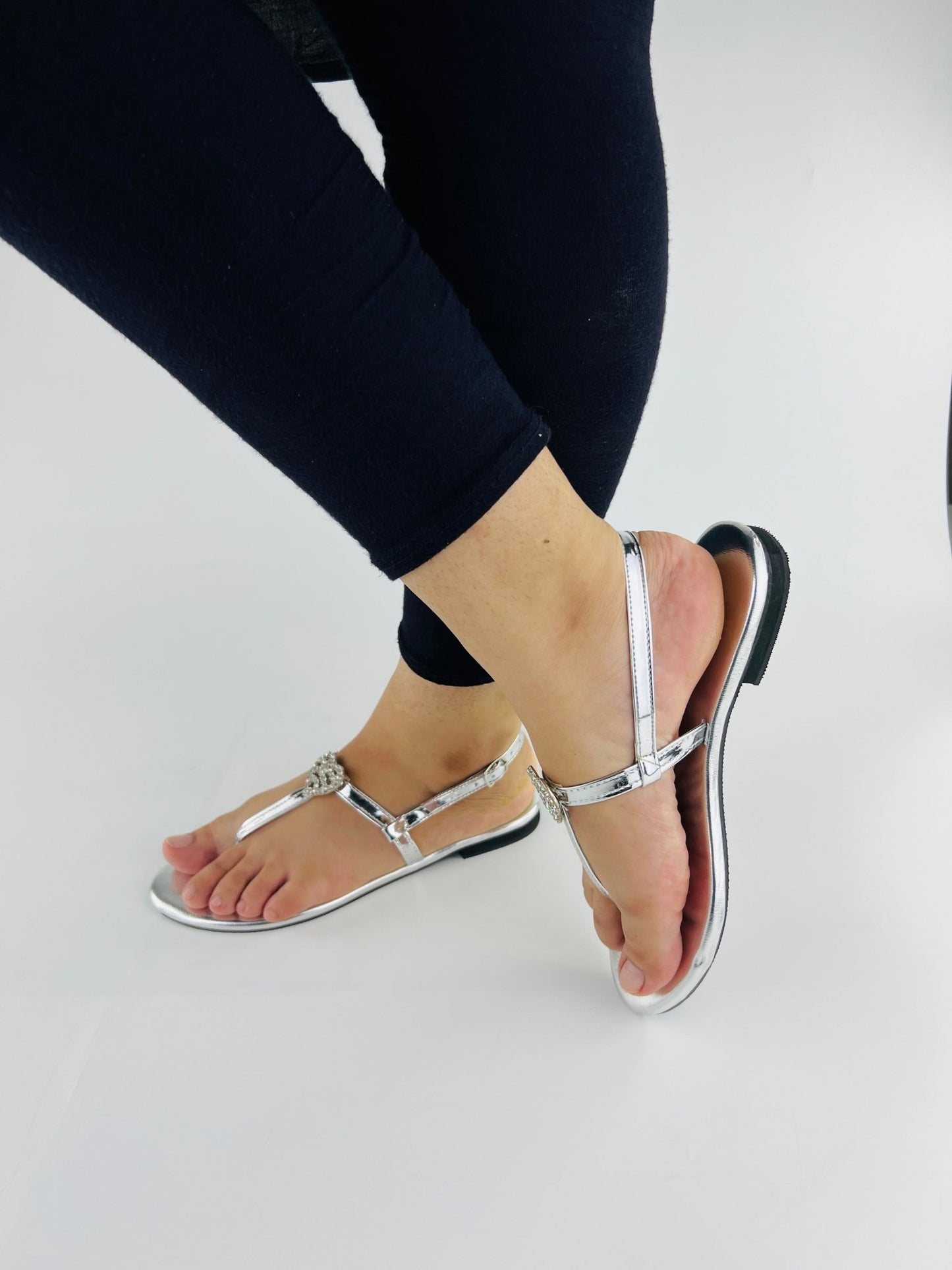 Anya Silver Flat Sandals (11071) - Spunkz
