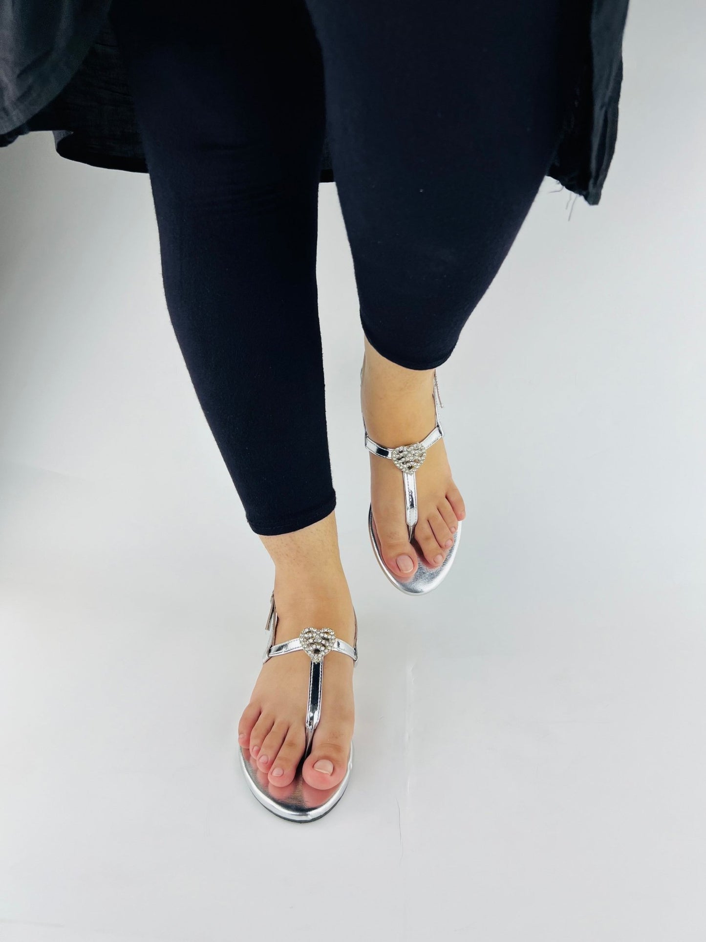 Anya Silver Flat Sandals (11071) - Spunkz