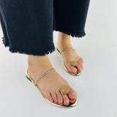 Zinia Gold Toe Ring Flat Slides (11016) - Spunkz