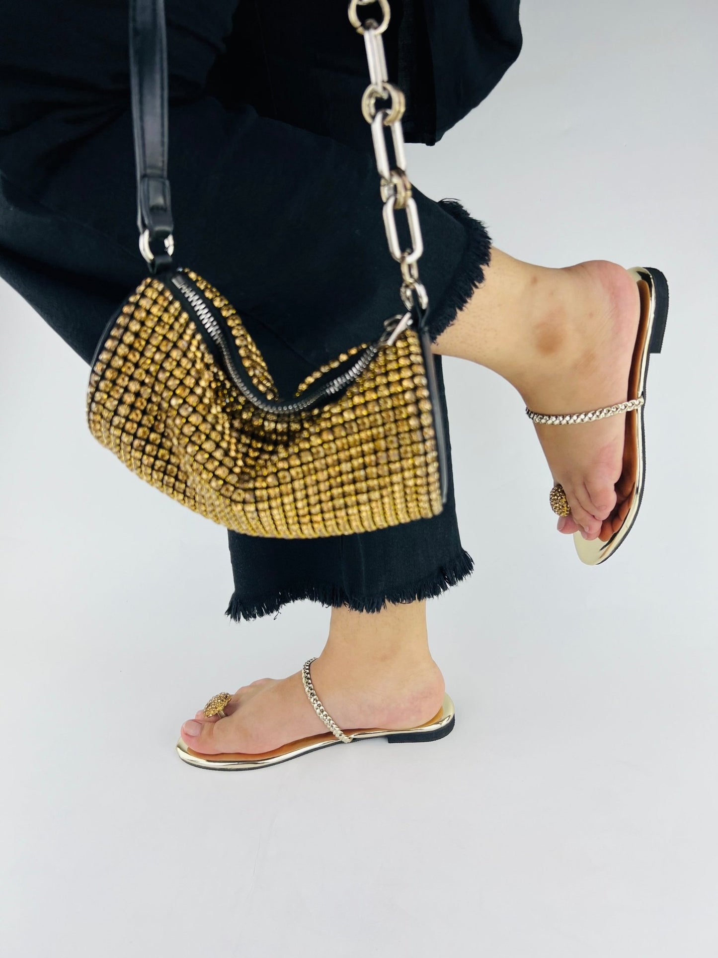 Zinia Gold Toe Ring Flat Slides (11016) - Spunkz