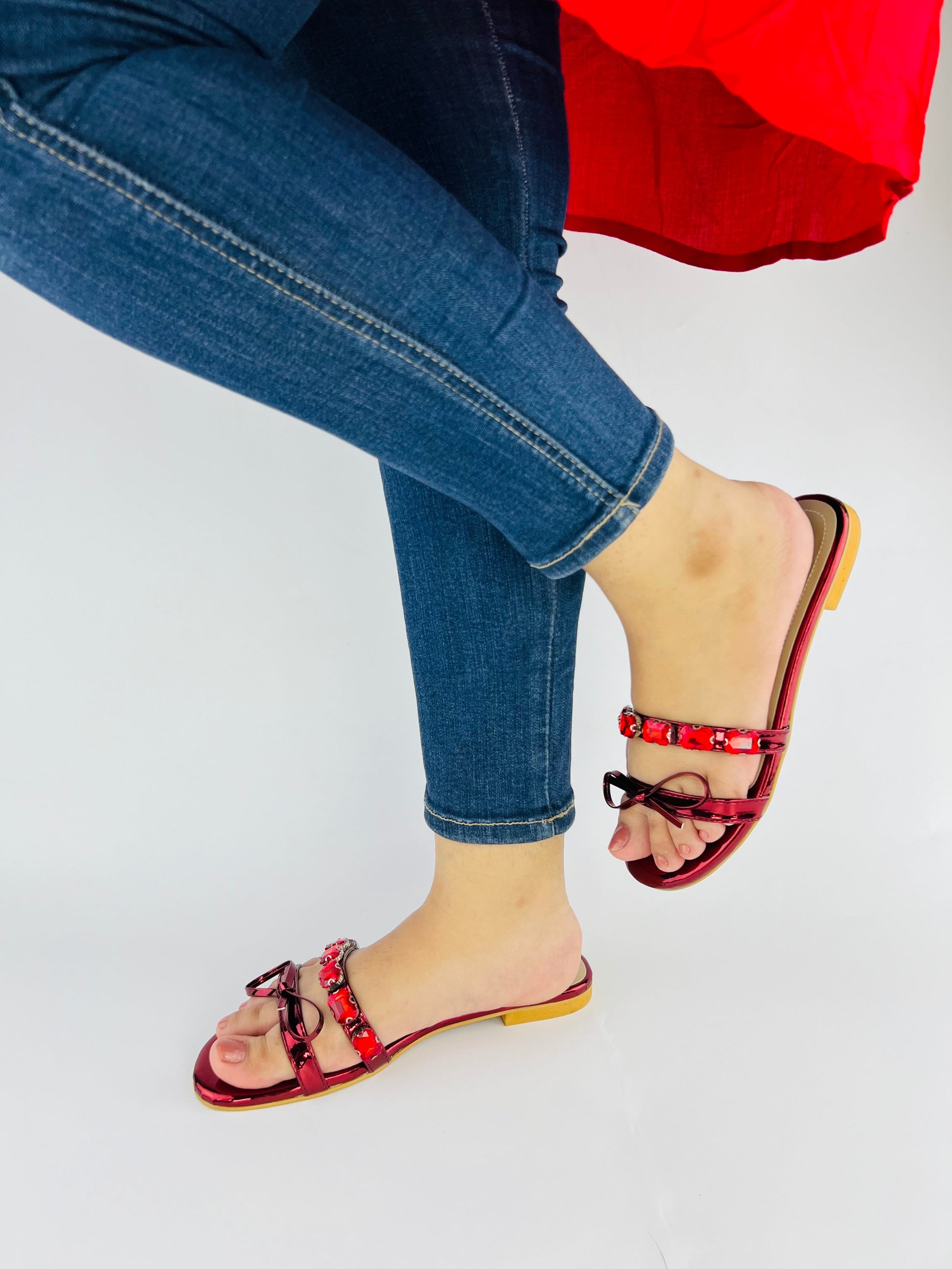Myra Red Flat Slippers (11070) - Spunkz