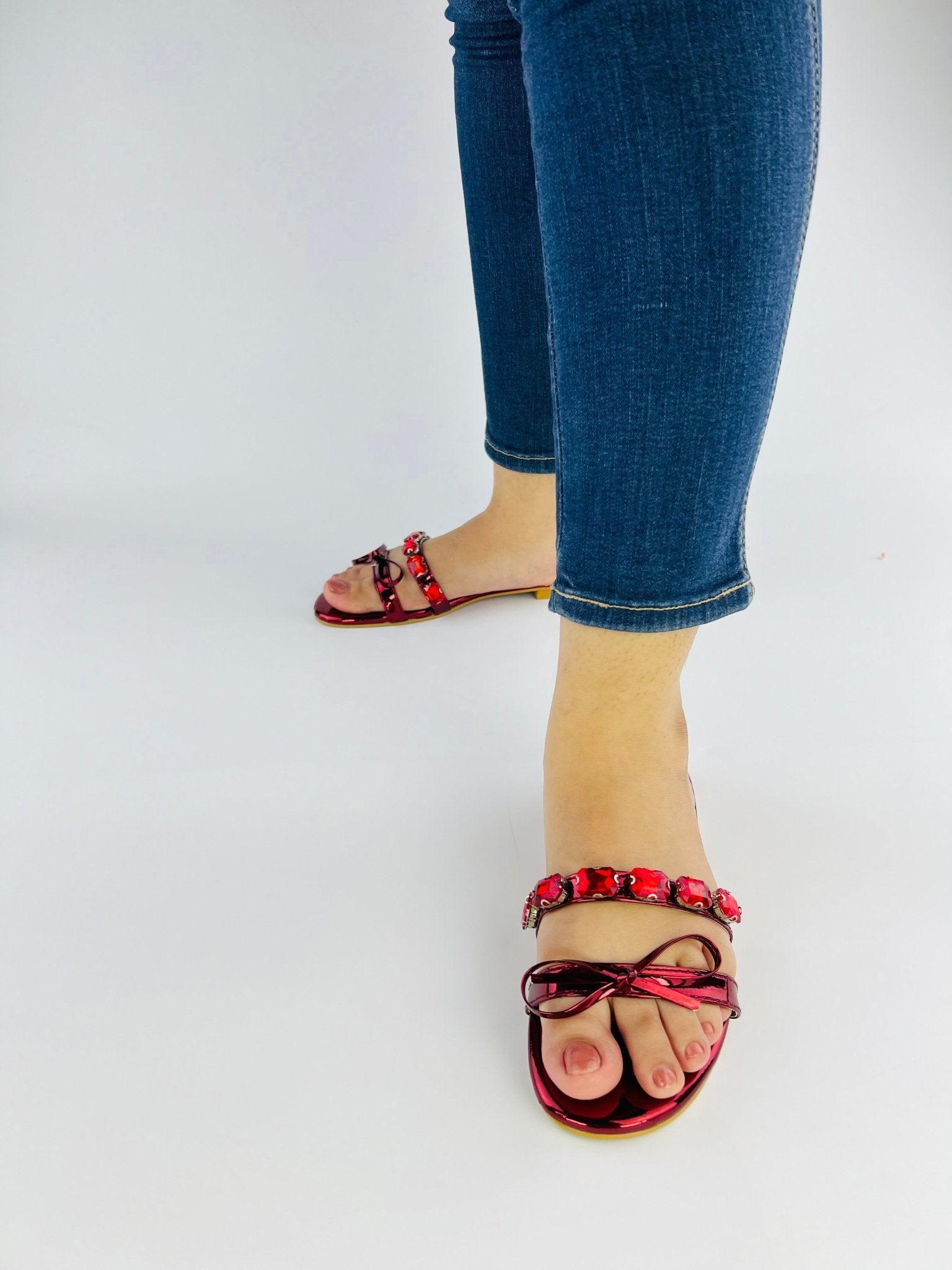 Myra Red Flat Slippers (11070) - Spunkz