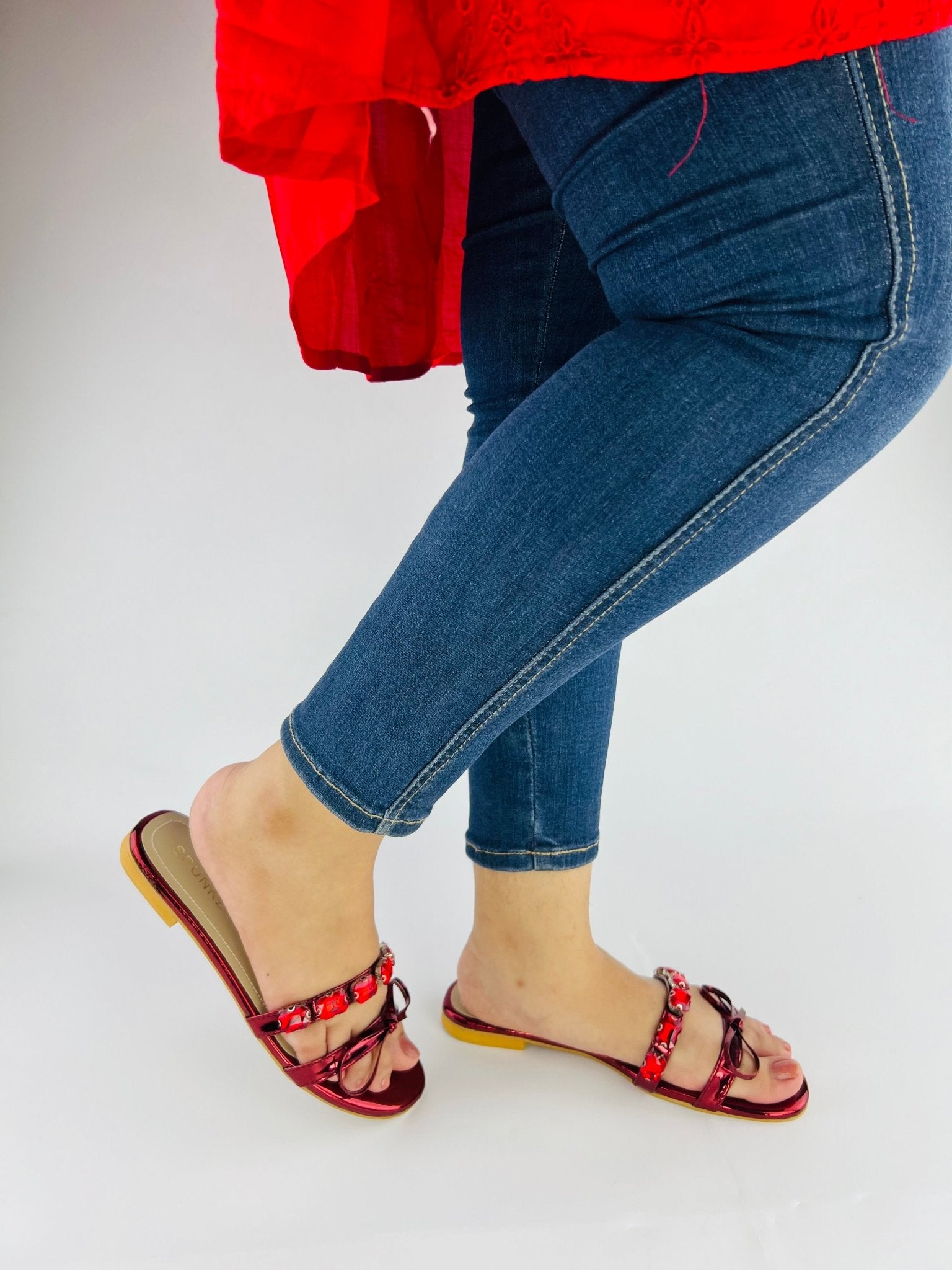 Myra Red Flat Slippers (11070) - Spunkz
