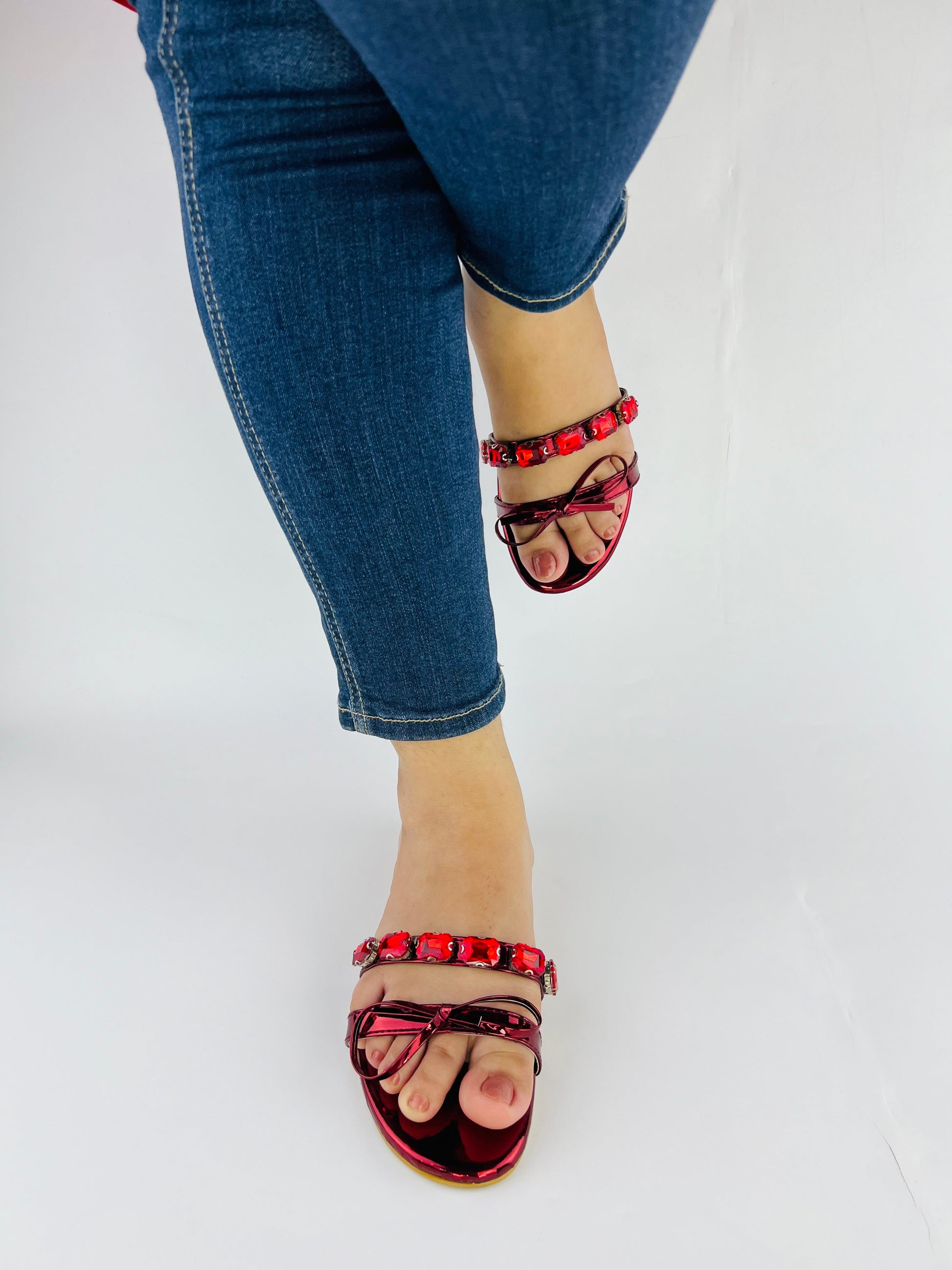 Myra Red Flat Slippers (11070) - Spunkz