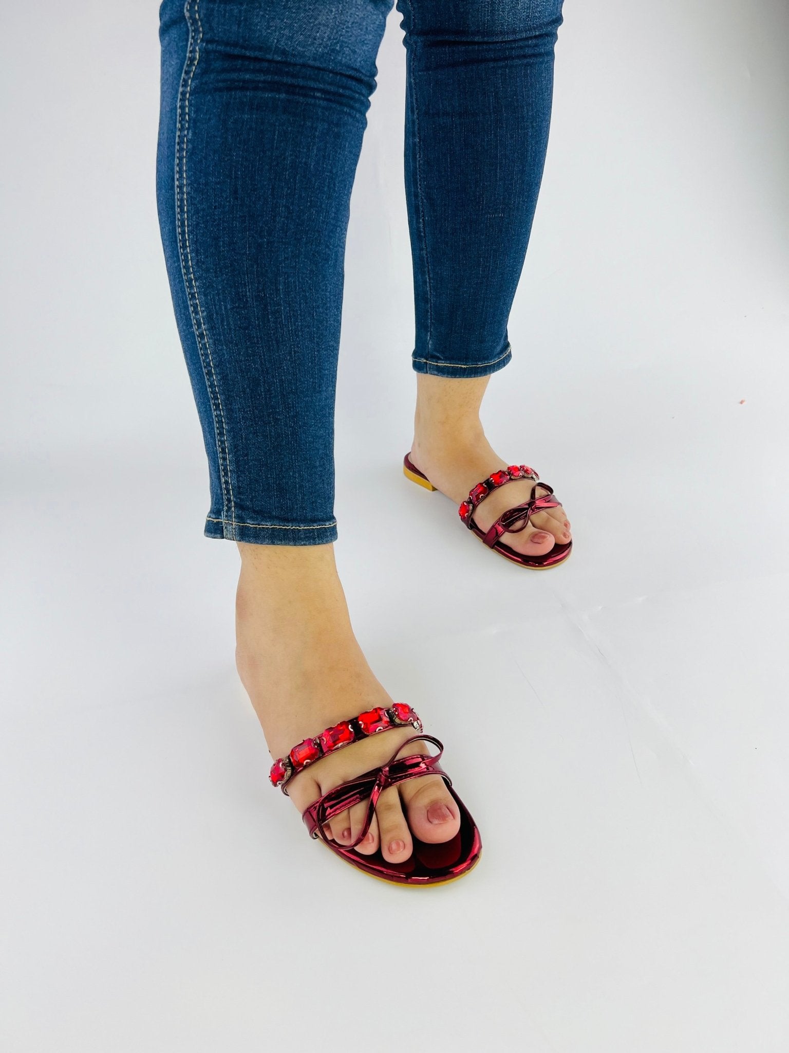 Myra Red Flat Slippers (11070) - Spunkz