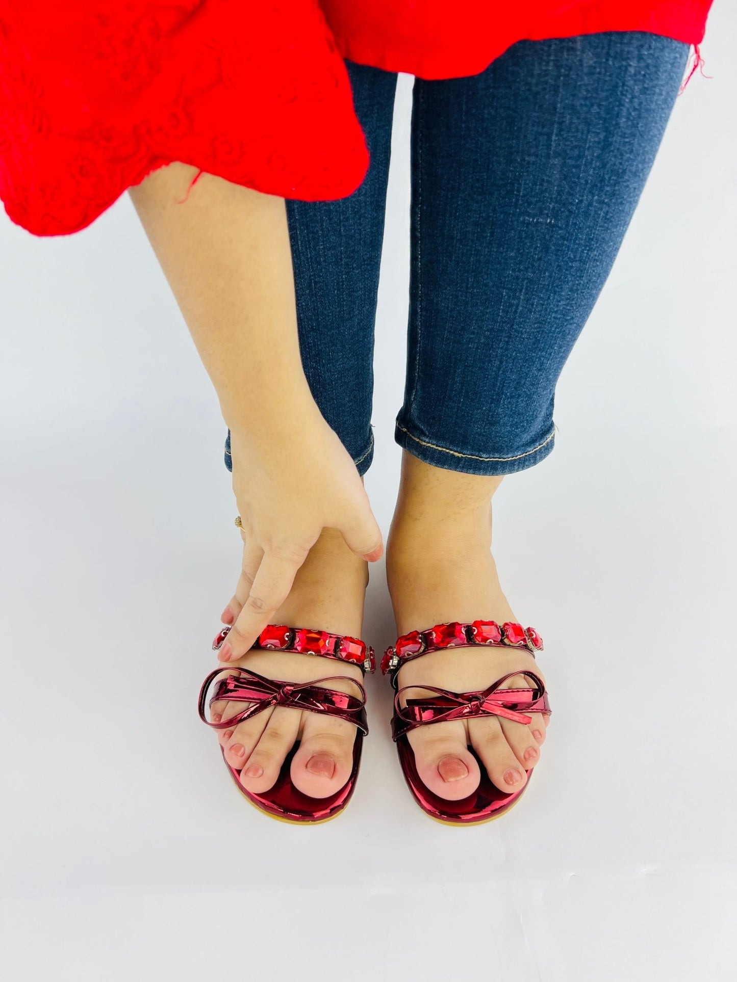 Myra Red Flat Slippers (11070) - Spunkz