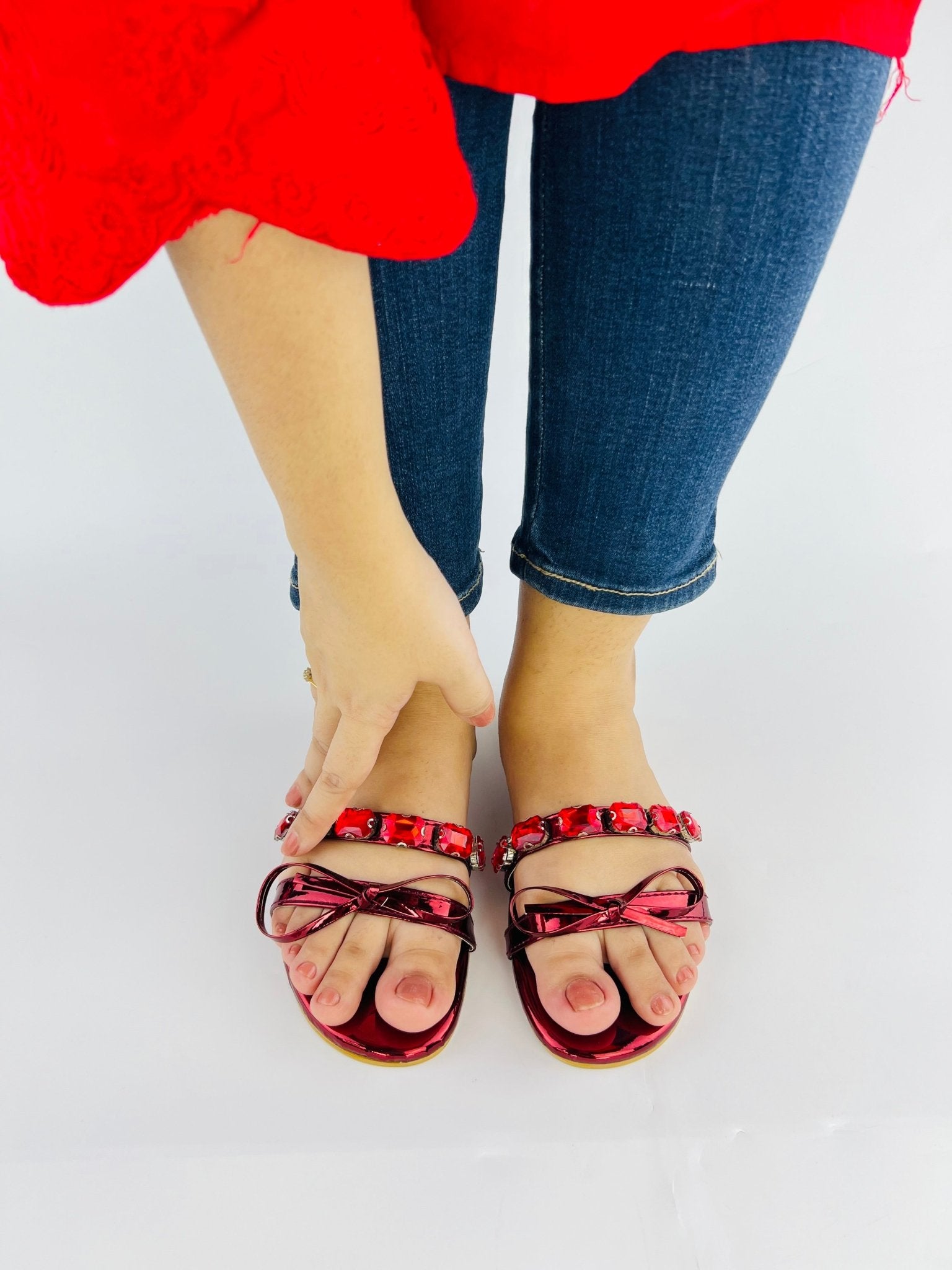 Myra Red Flat Slippers (11070) - Spunkz