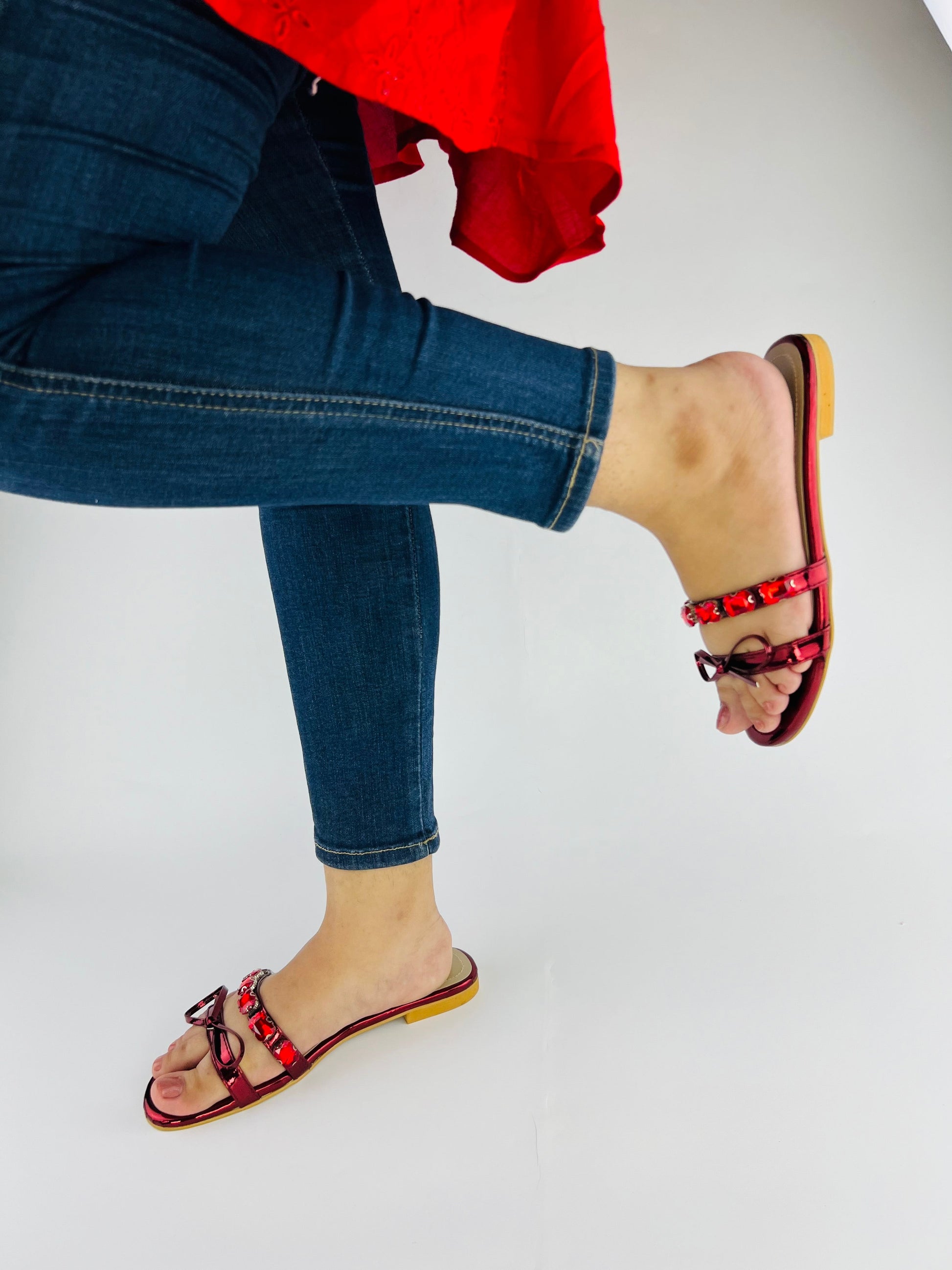Myra Red Flat Slippers (11070) - Spunkz