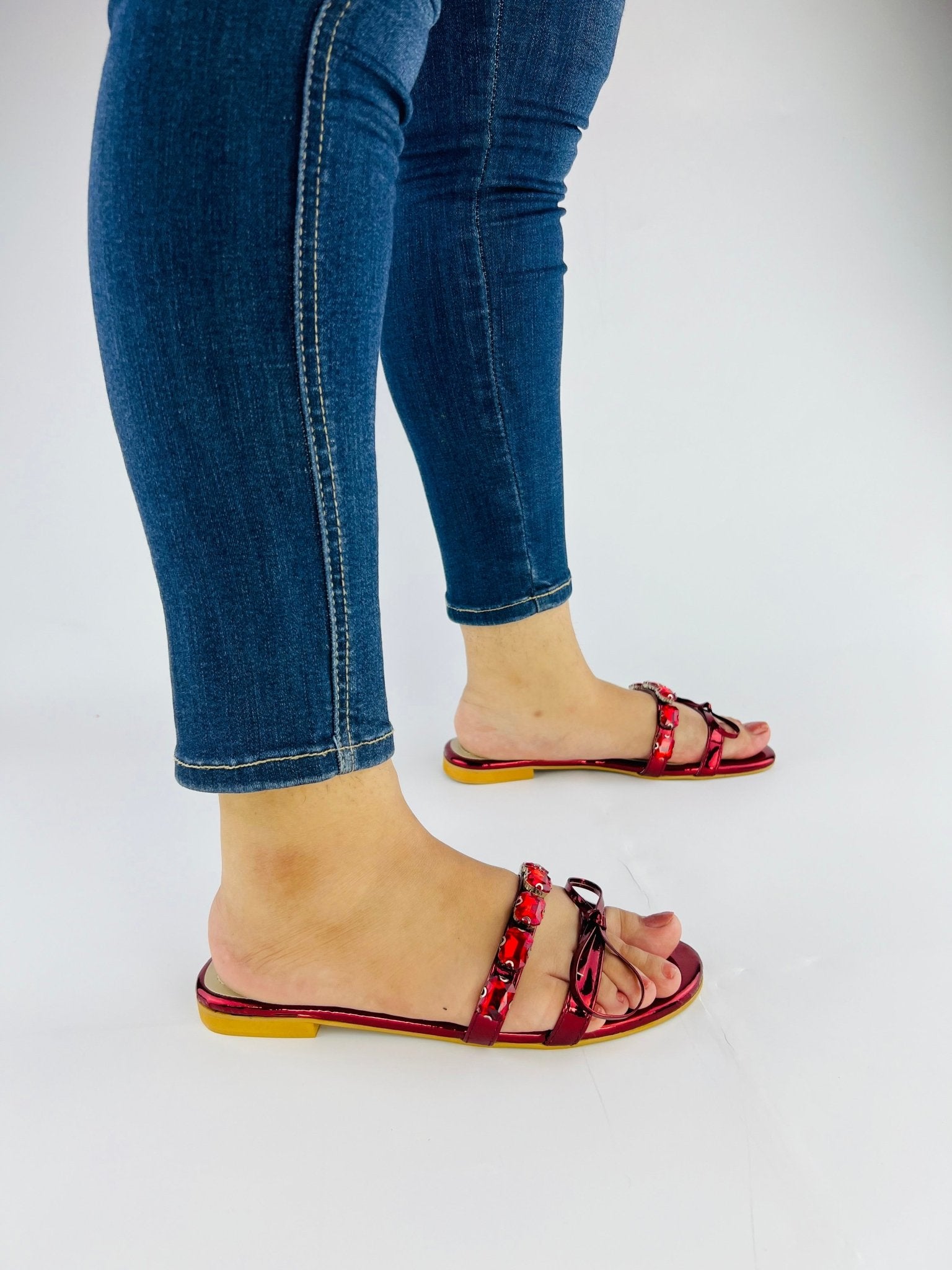 Myra Red Flat Slippers (11070) - Spunkz