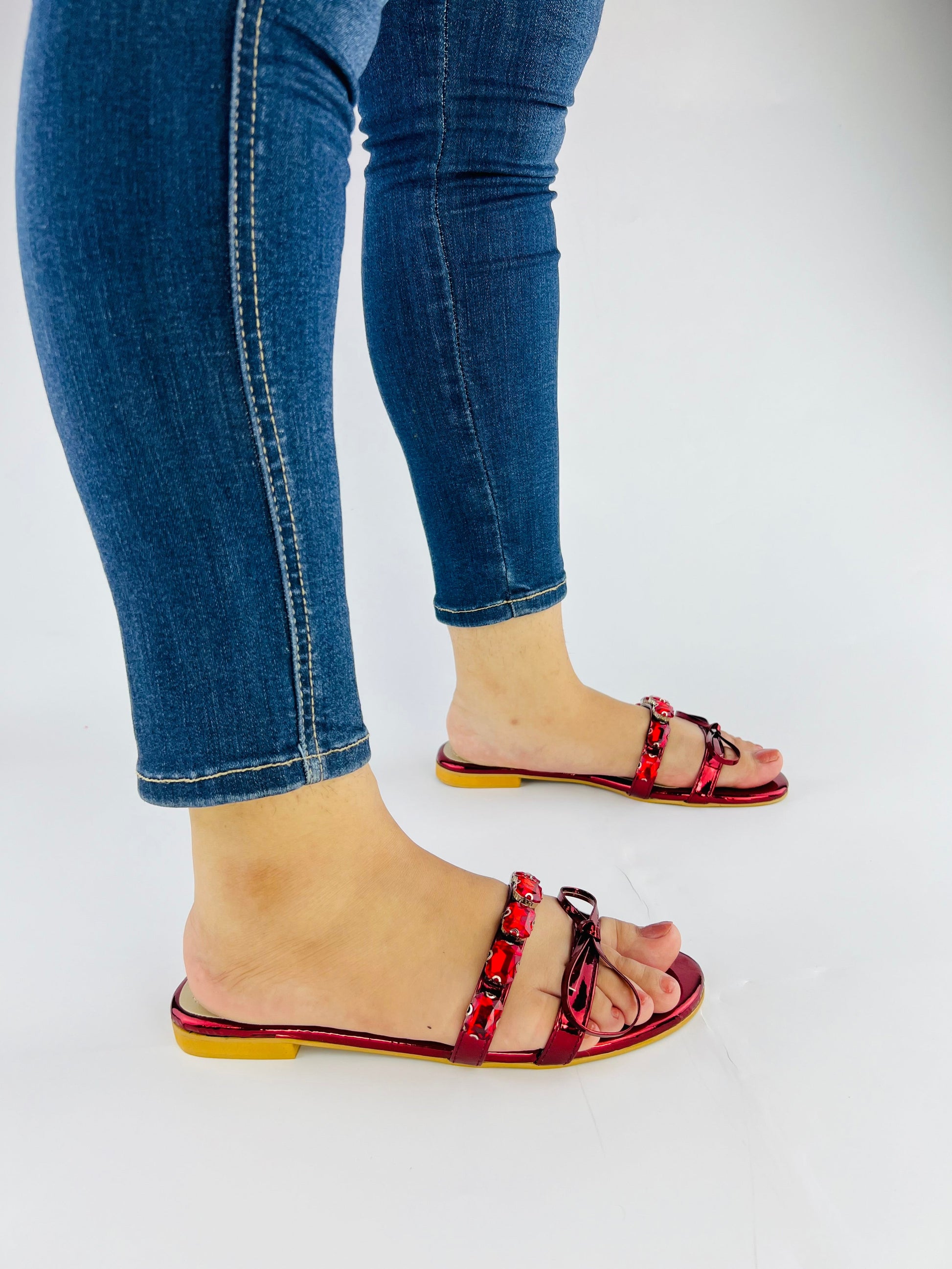 Myra Red Flat Slippers (11070) - Spunkz