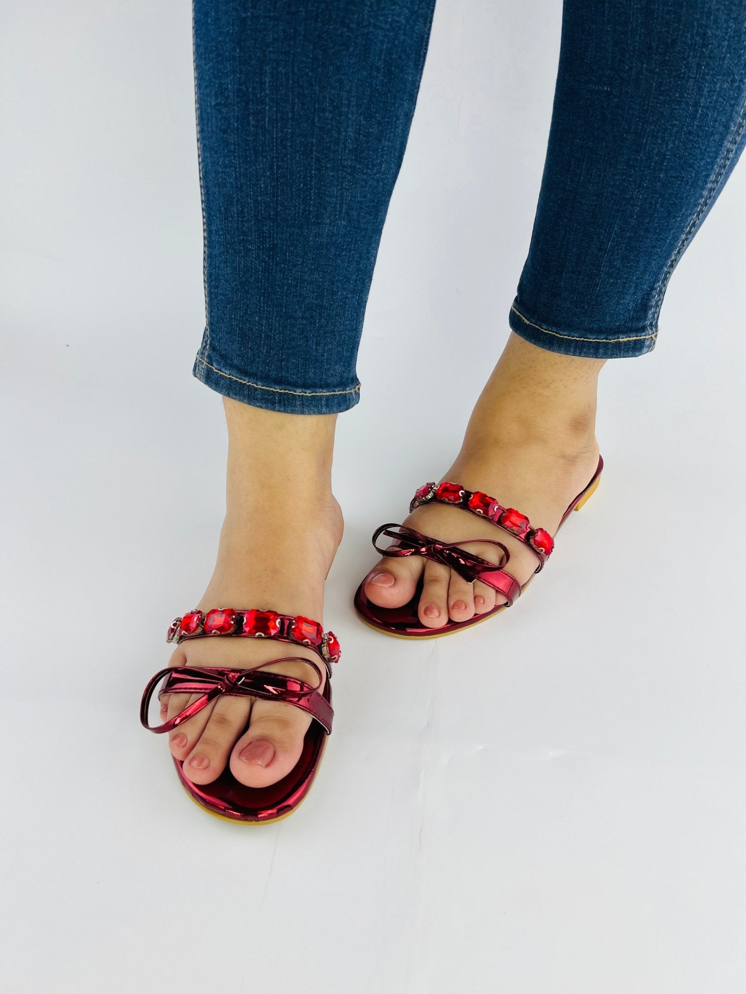 Myra Red Flat Slippers (11070) - Spunkz
