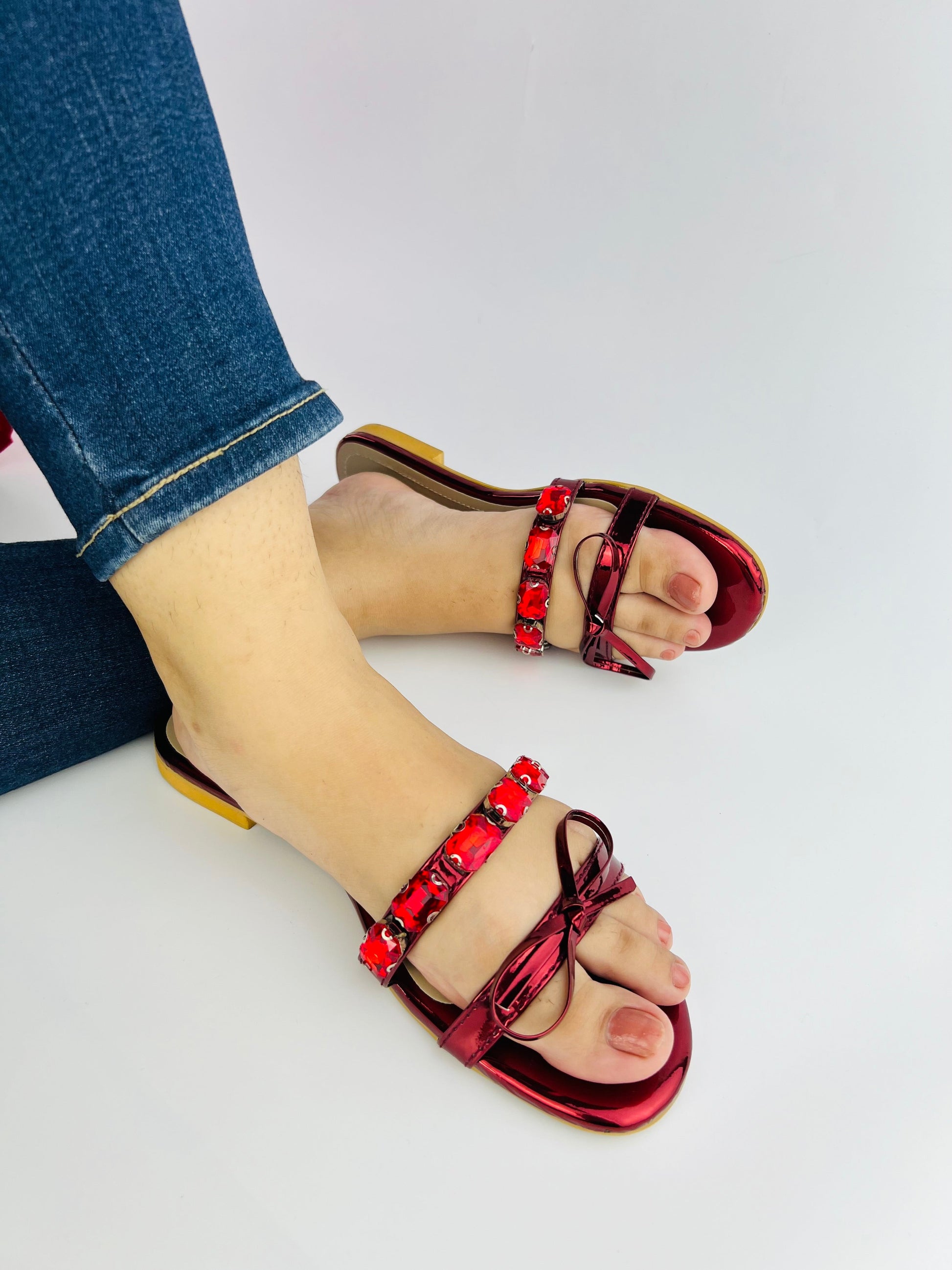 Myra Red Flat Slippers (11070) - Spunkz