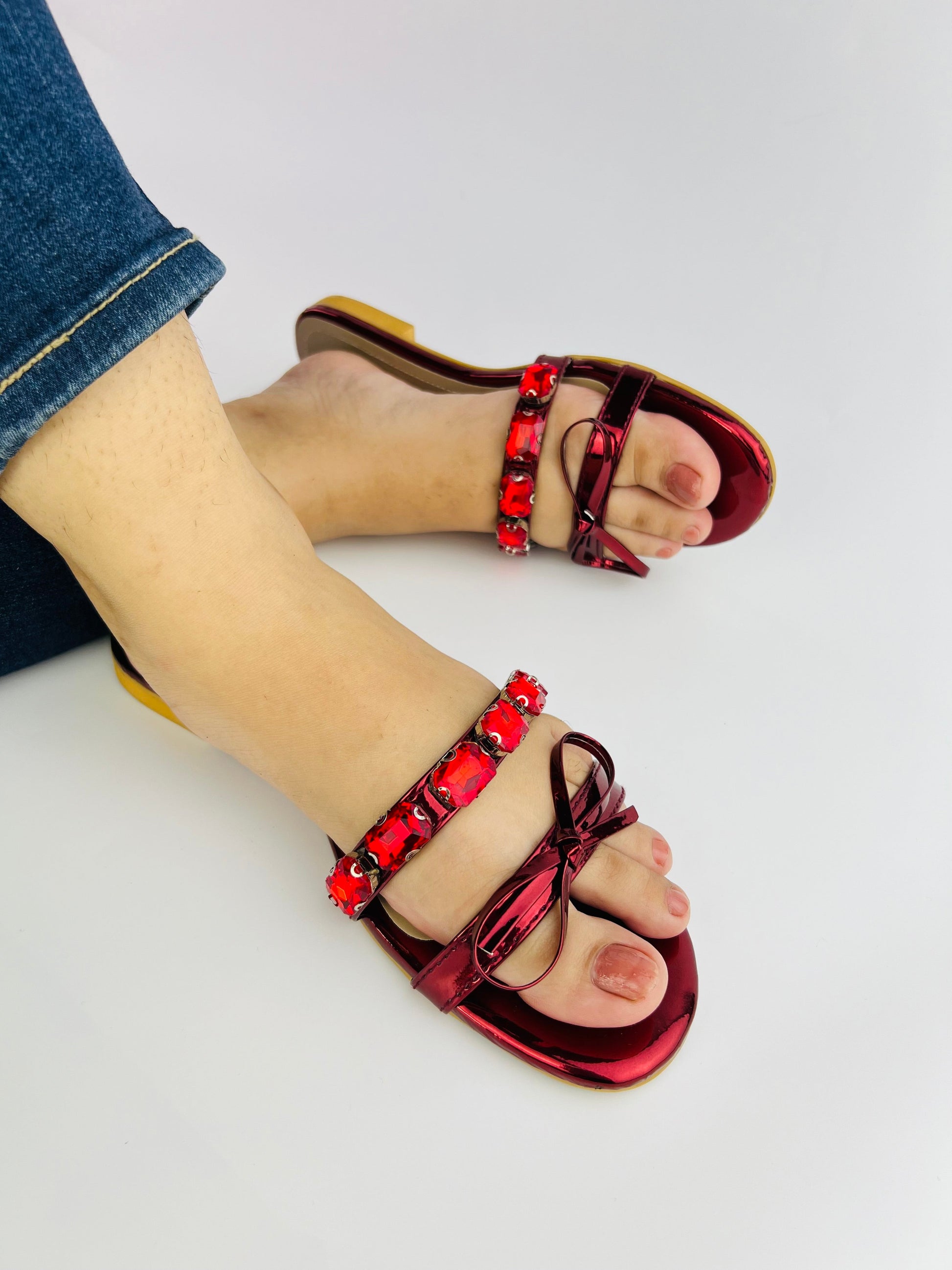 Myra Red Flat Slippers (11070) - Spunkz