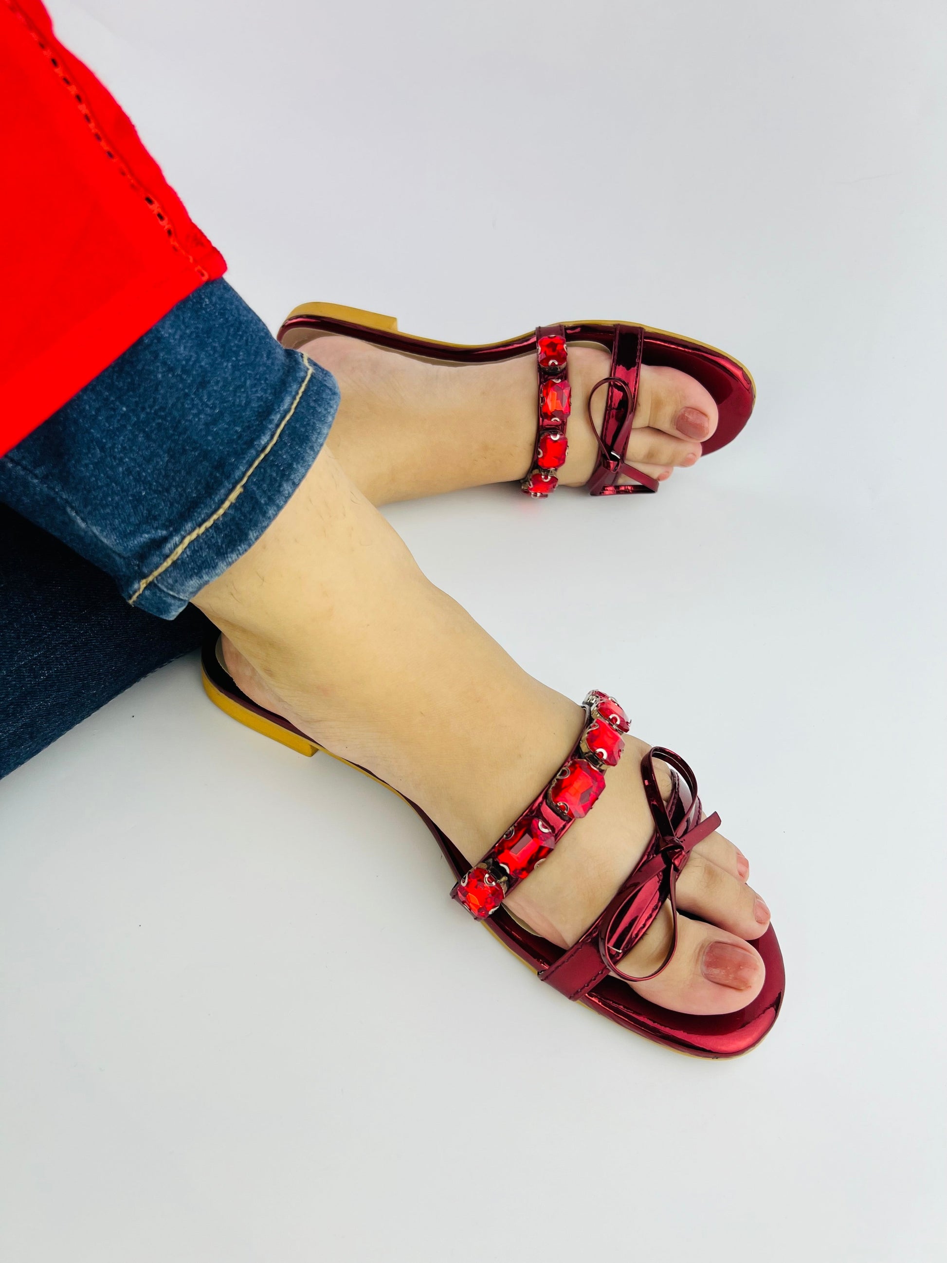 Myra Red Flat Slippers (11070) - Spunkz