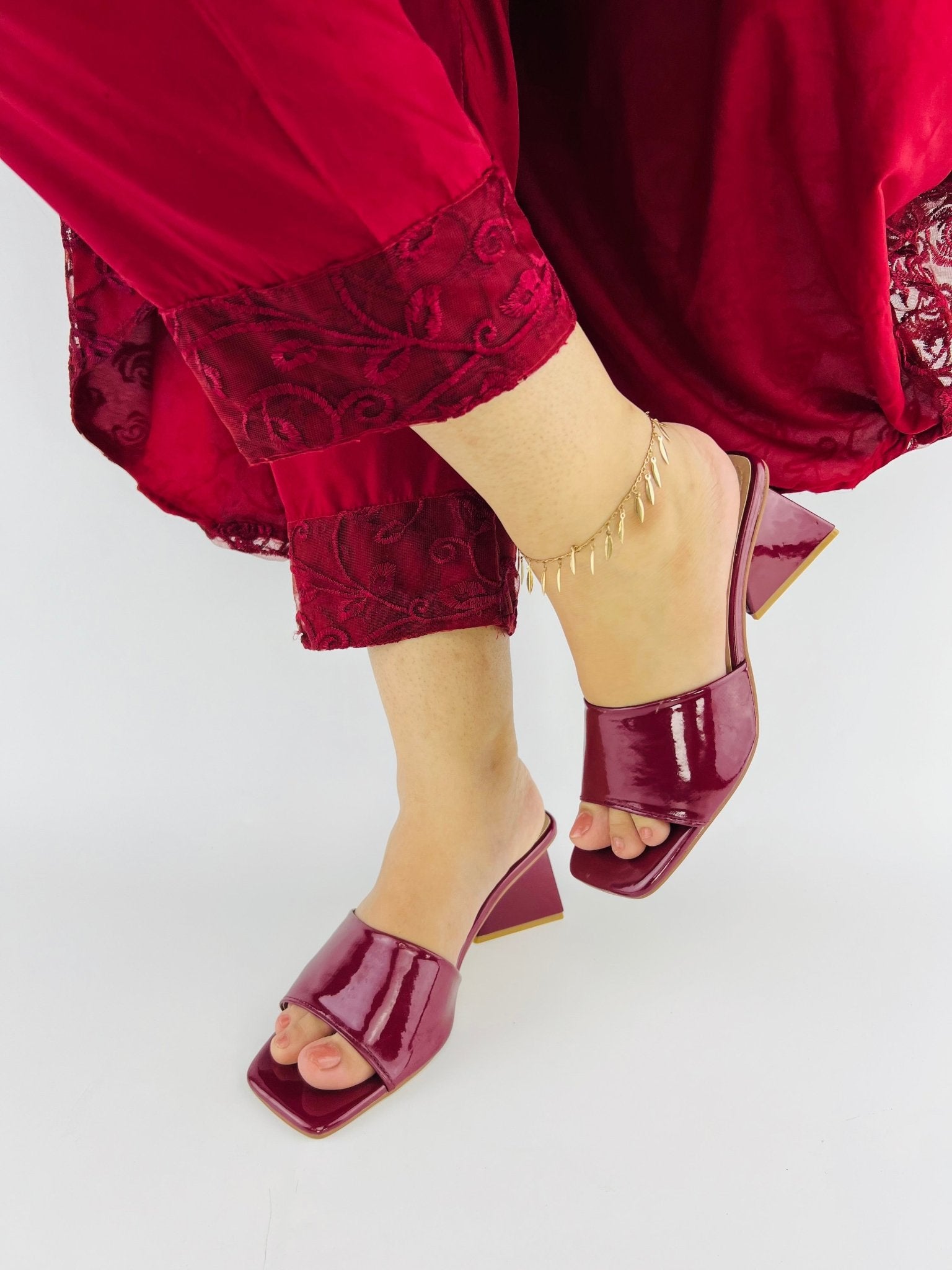 Glossy Wine Patent Heels - Spunkz