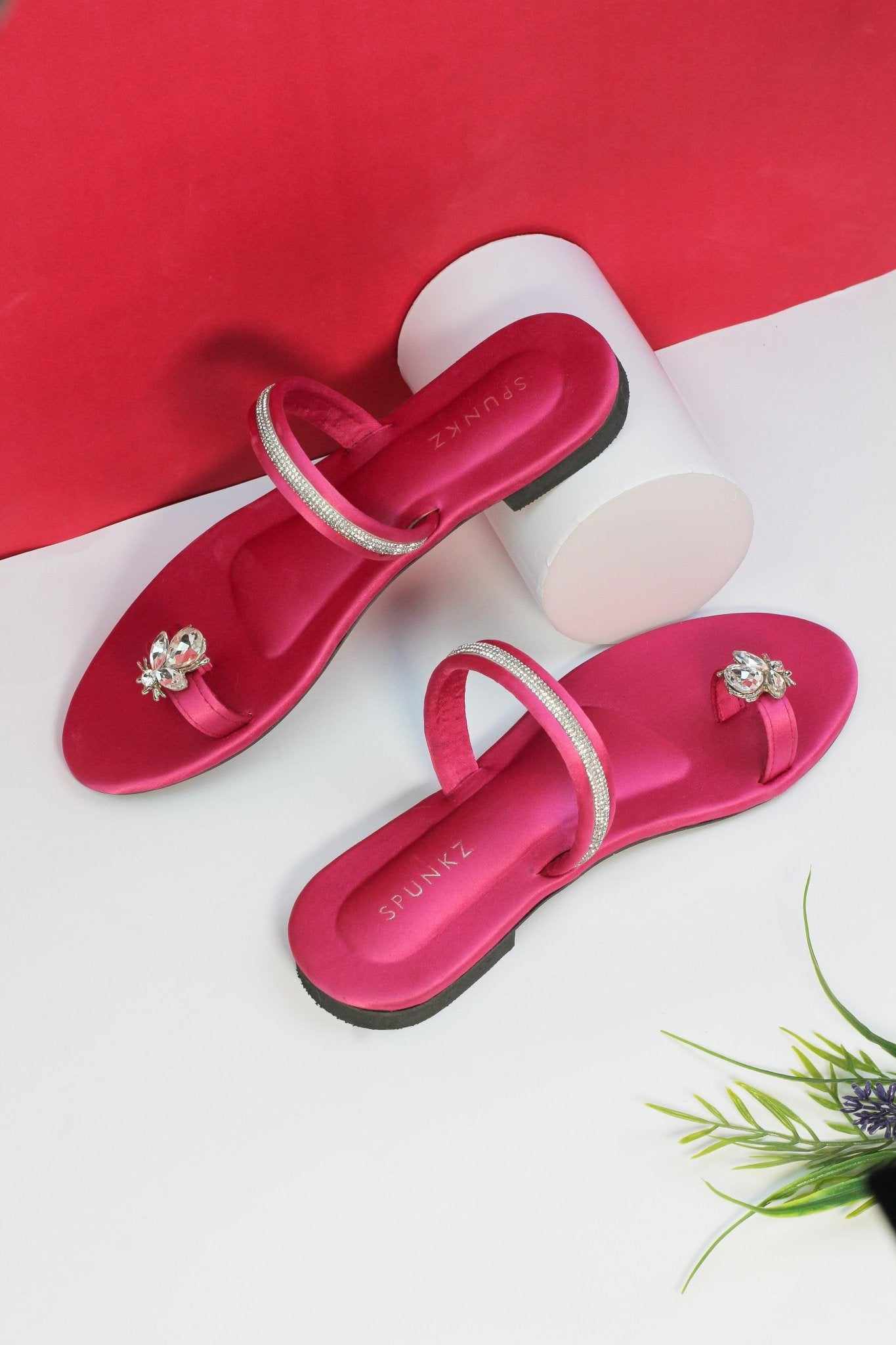 Pink Straps Flat Slippers (11025) - Spunkz