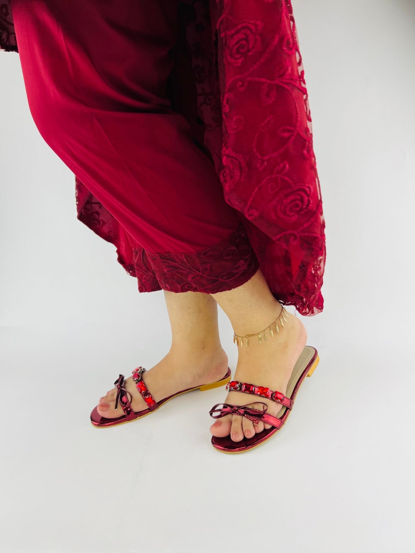 Myra Red Flat Slippers (11070) - Spunkz