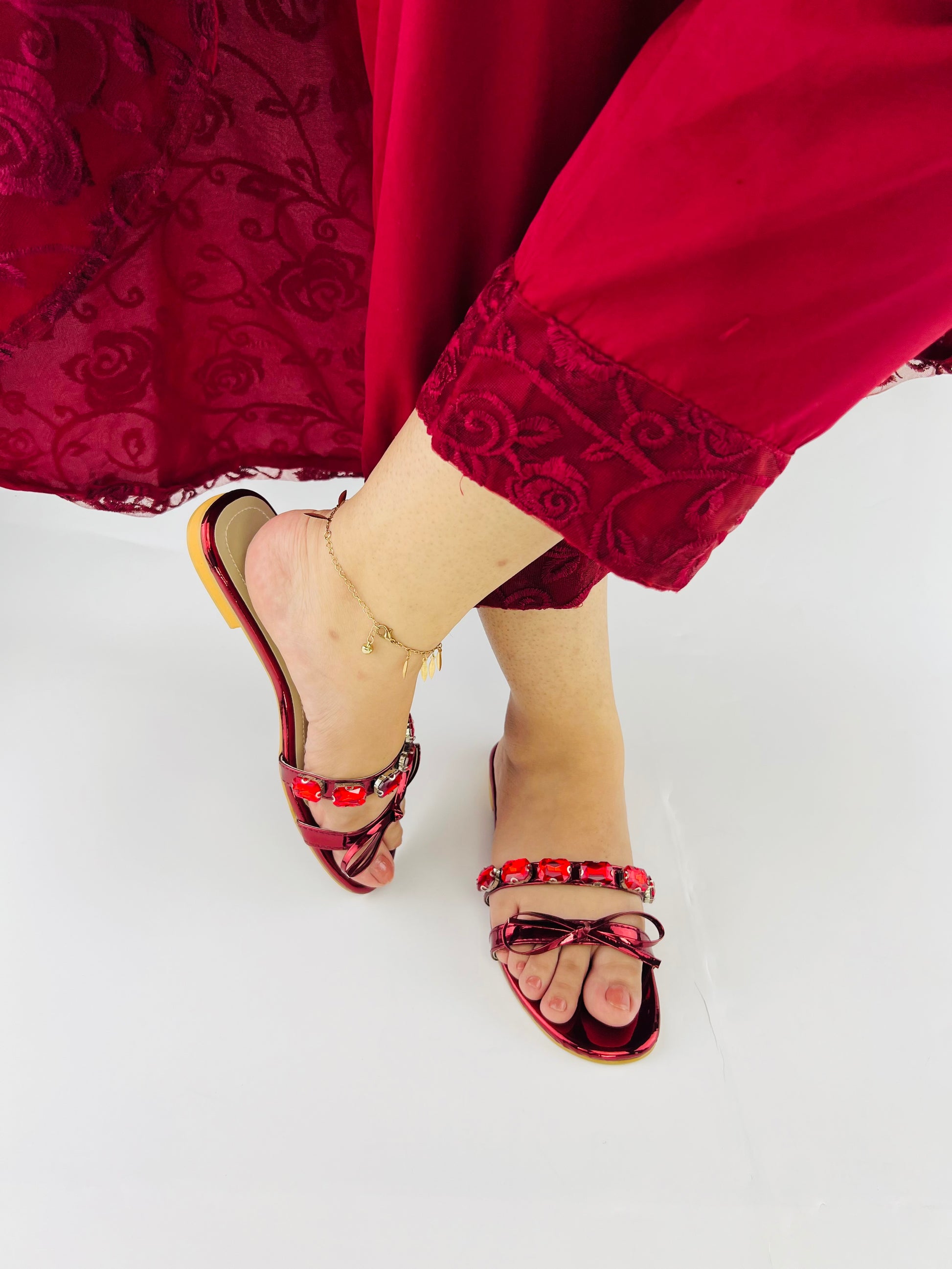 Myra Red Flat Slippers (11070) - Spunkz
