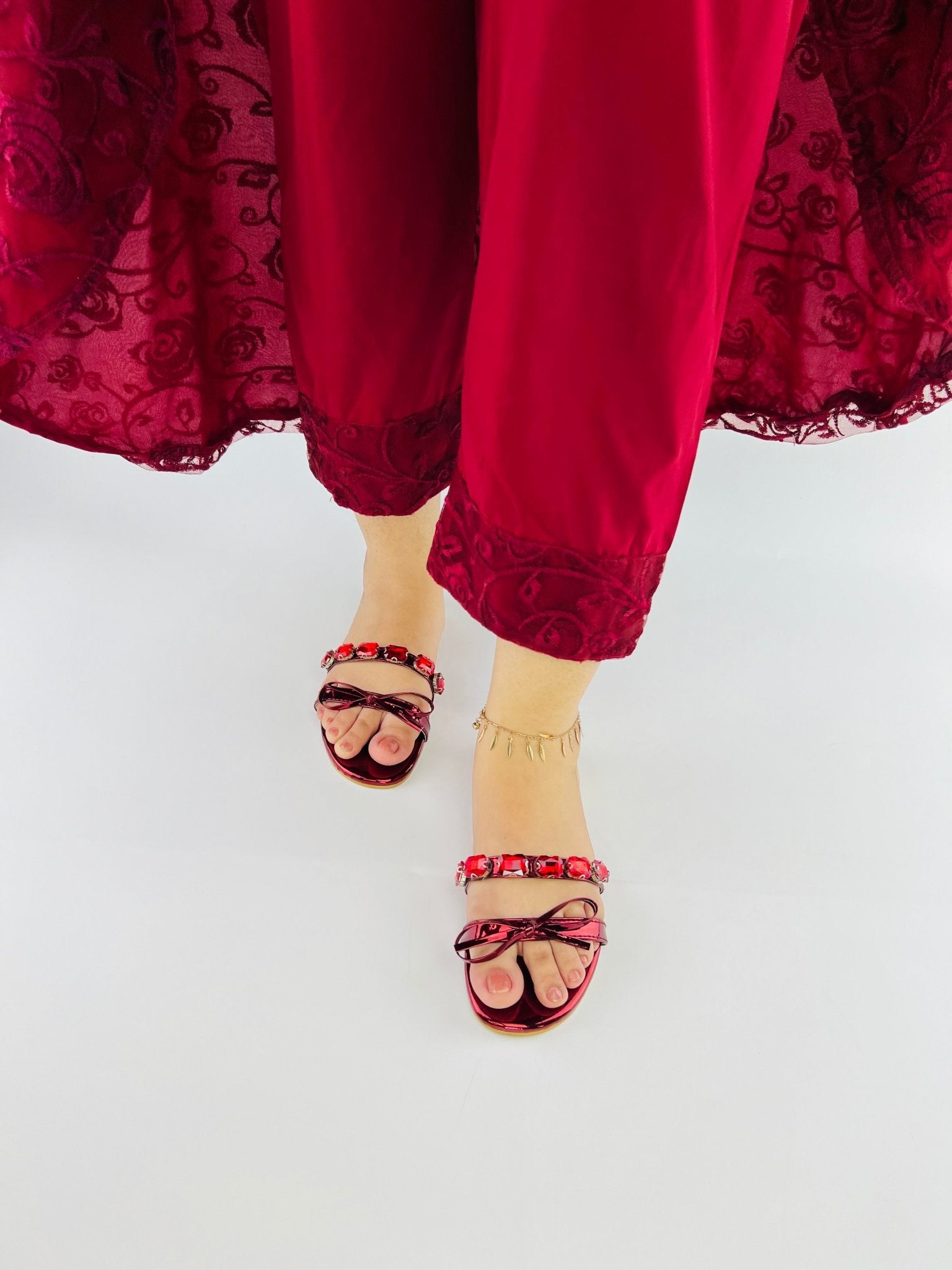 Myra Red Flat Slippers (11070) - Spunkz