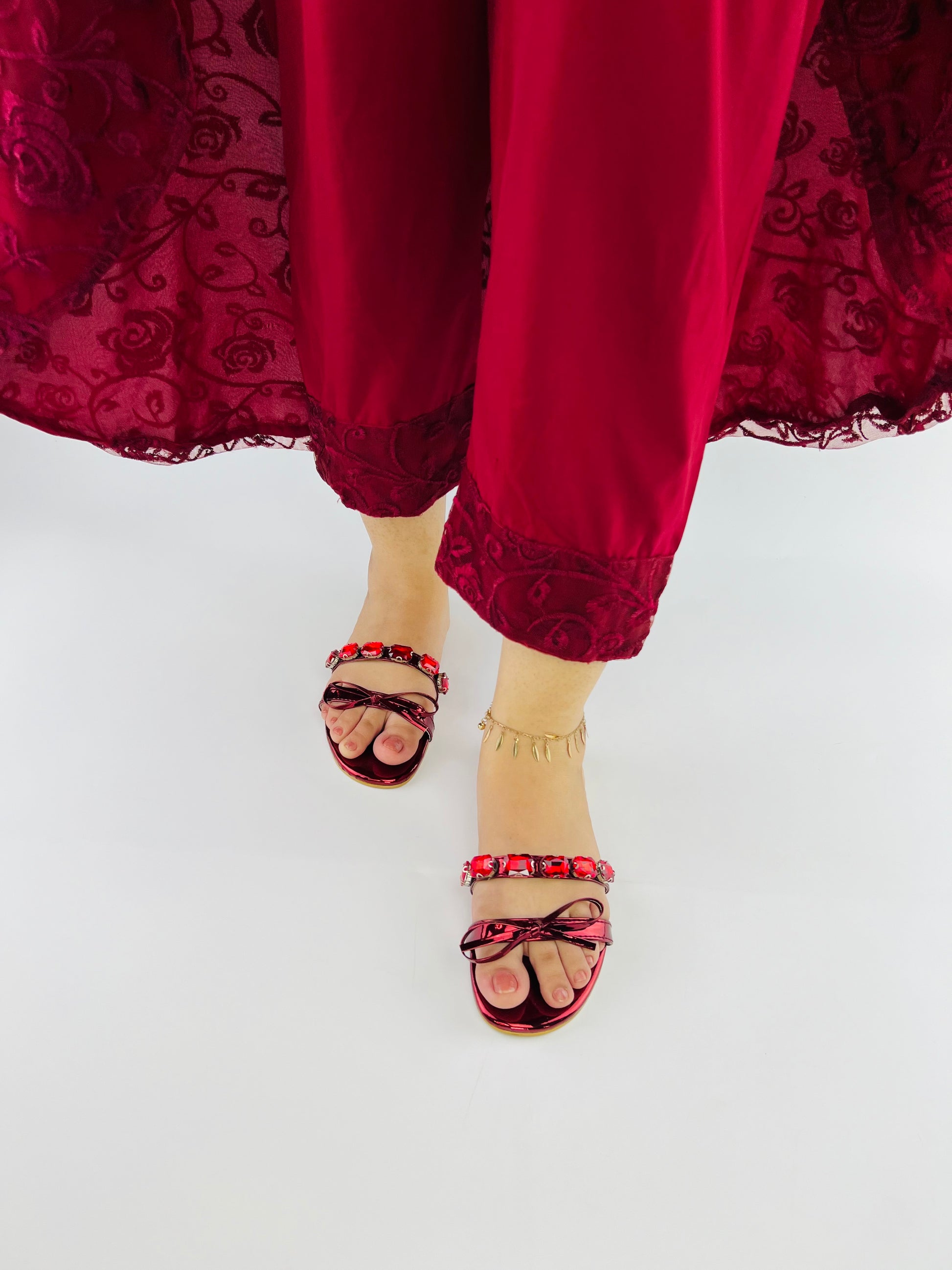 Myra Red Flat Slippers (11070) - Spunkz