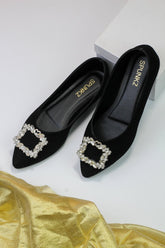 Myla Black Velvet Pump Shoes - Spunkz