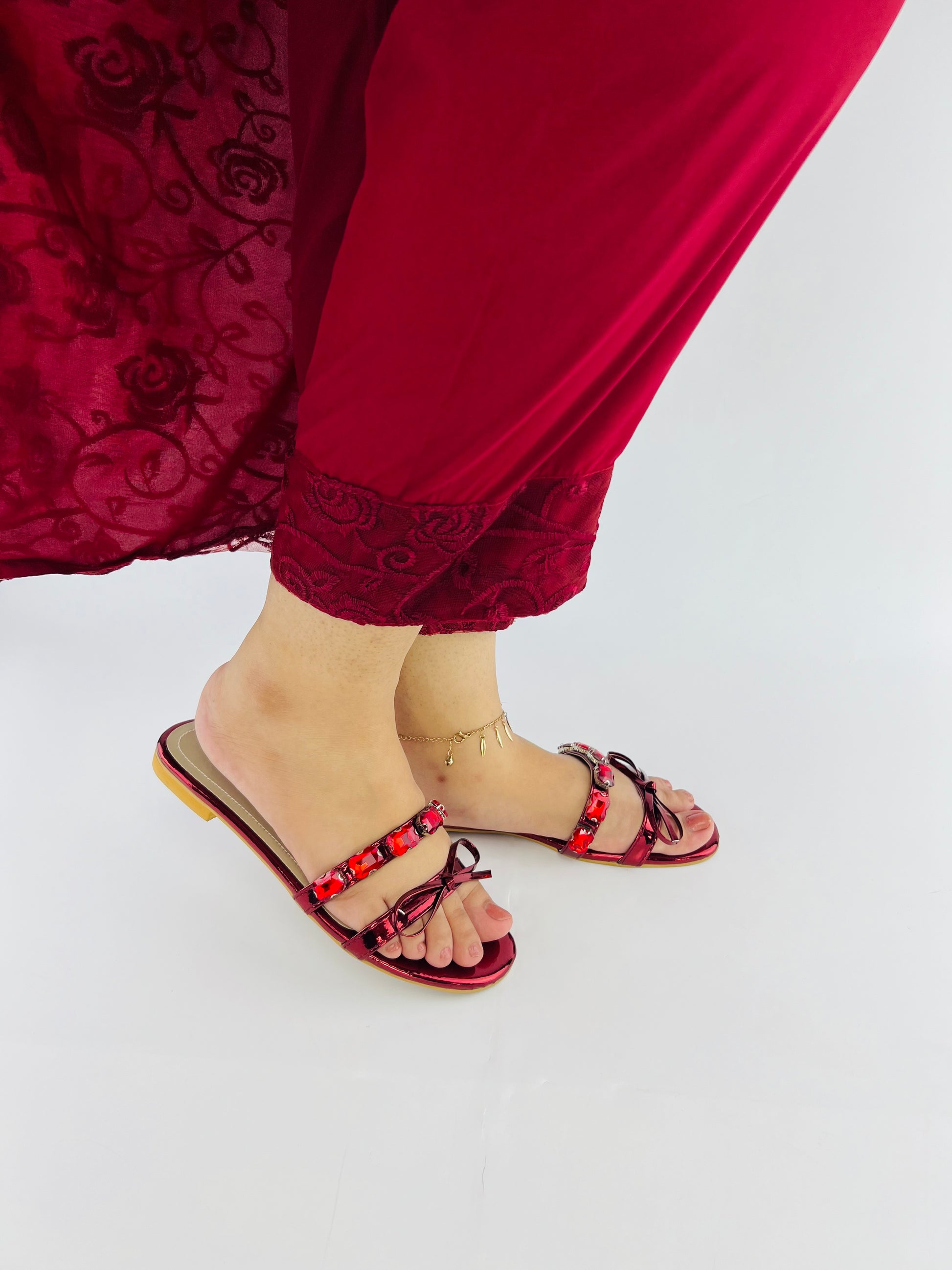 Myra Red Flat Slippers (11070) - Spunkz
