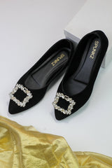 Myla Black Velvet Pump Shoes - Spunkz