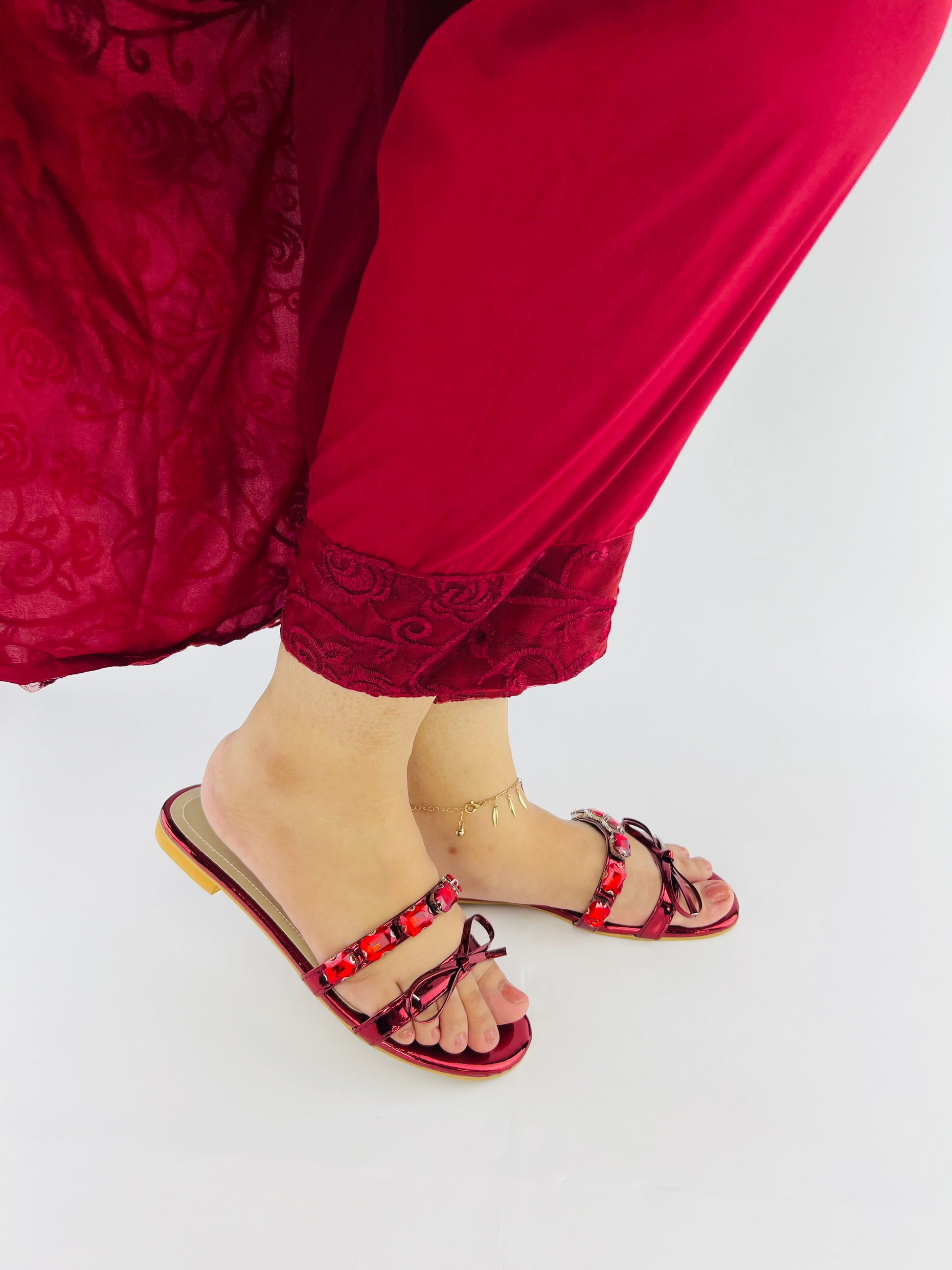 Myra Red Flat Slippers (11070) - Spunkz