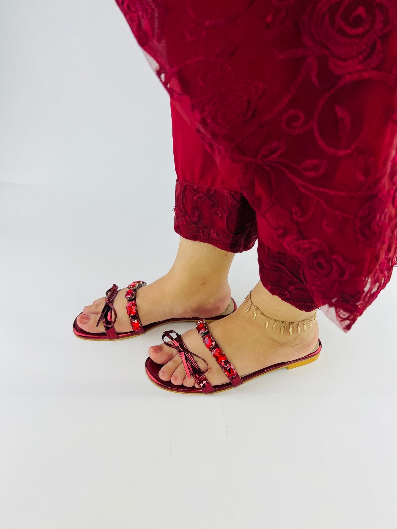Myra Red Flat Slippers (11070) - Spunkz