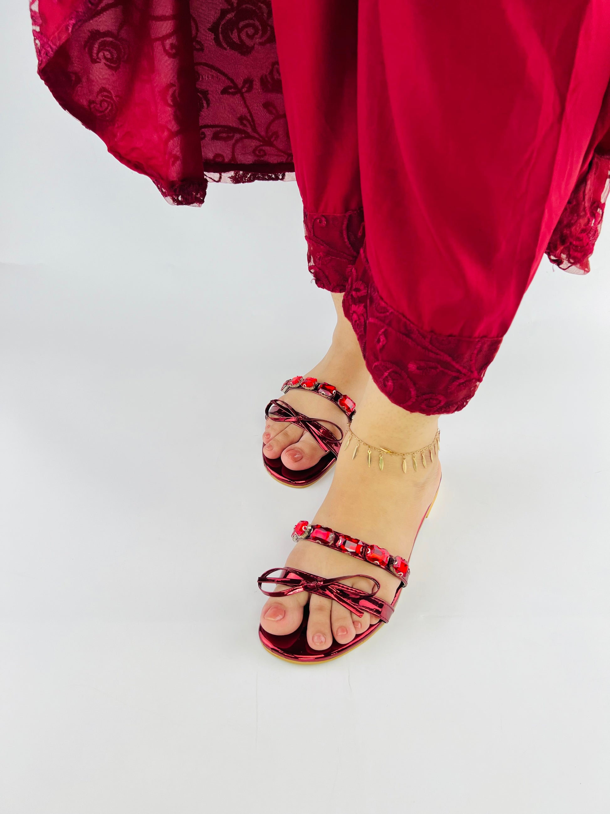 Myra Red Flat Slippers (11070) - Spunkz