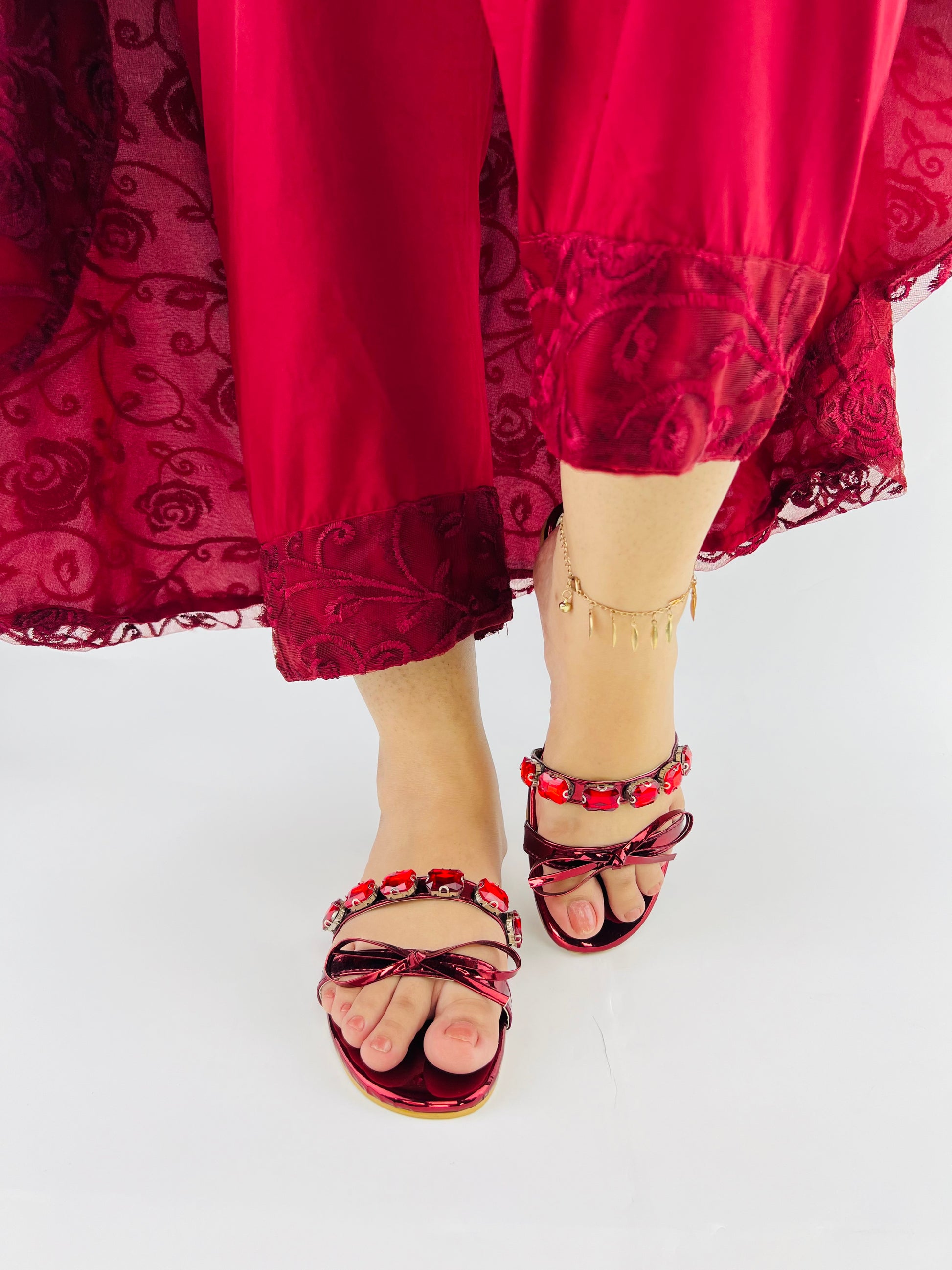 Myra Red Flat Slippers (11070) - Spunkz